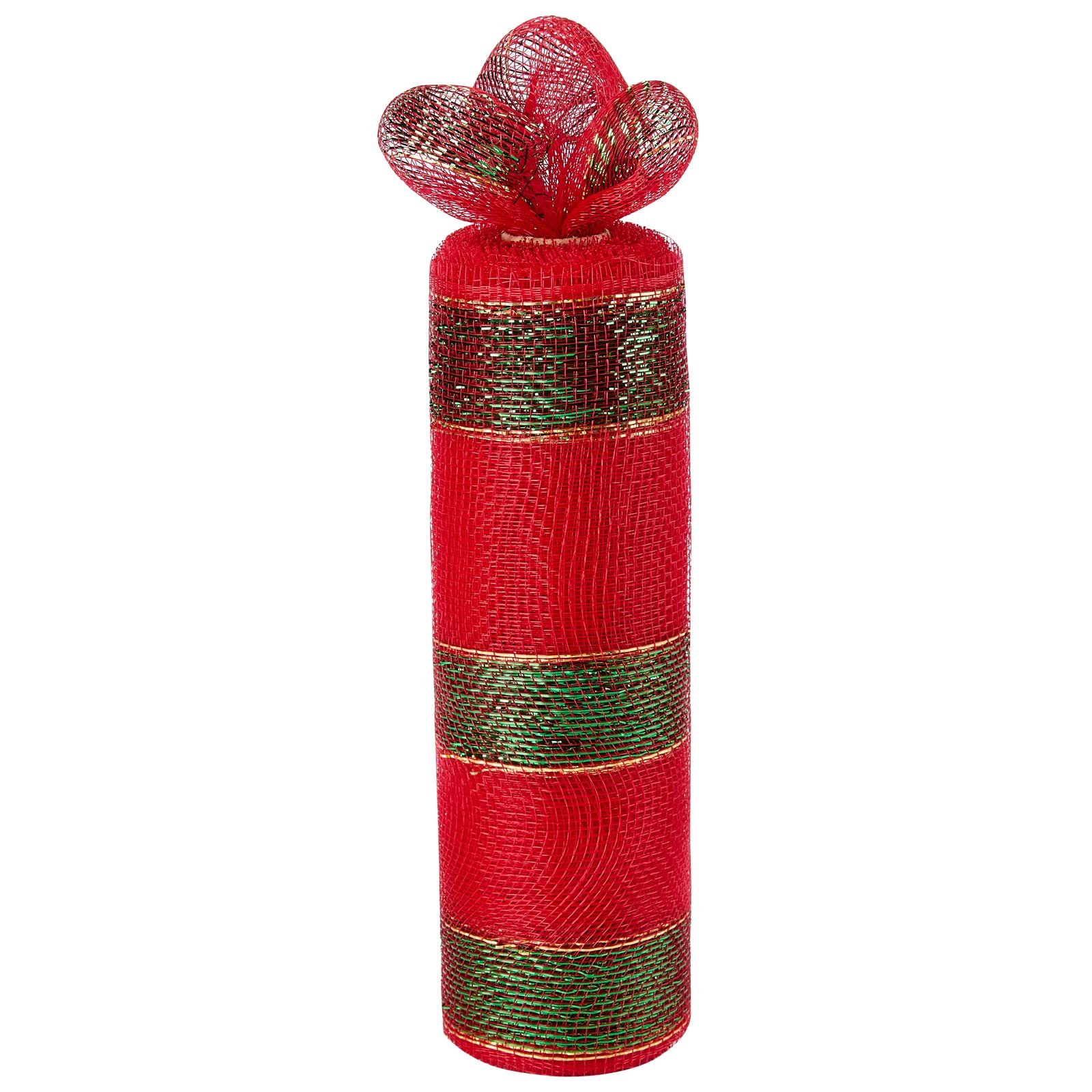 Deco Mesh Ribbon - 10inch x 30 feet Each Roll Metallic Foil Mesh Ribbon for Christmas, Valentine's Easter Wreath and Home Decorating (Red/Green)