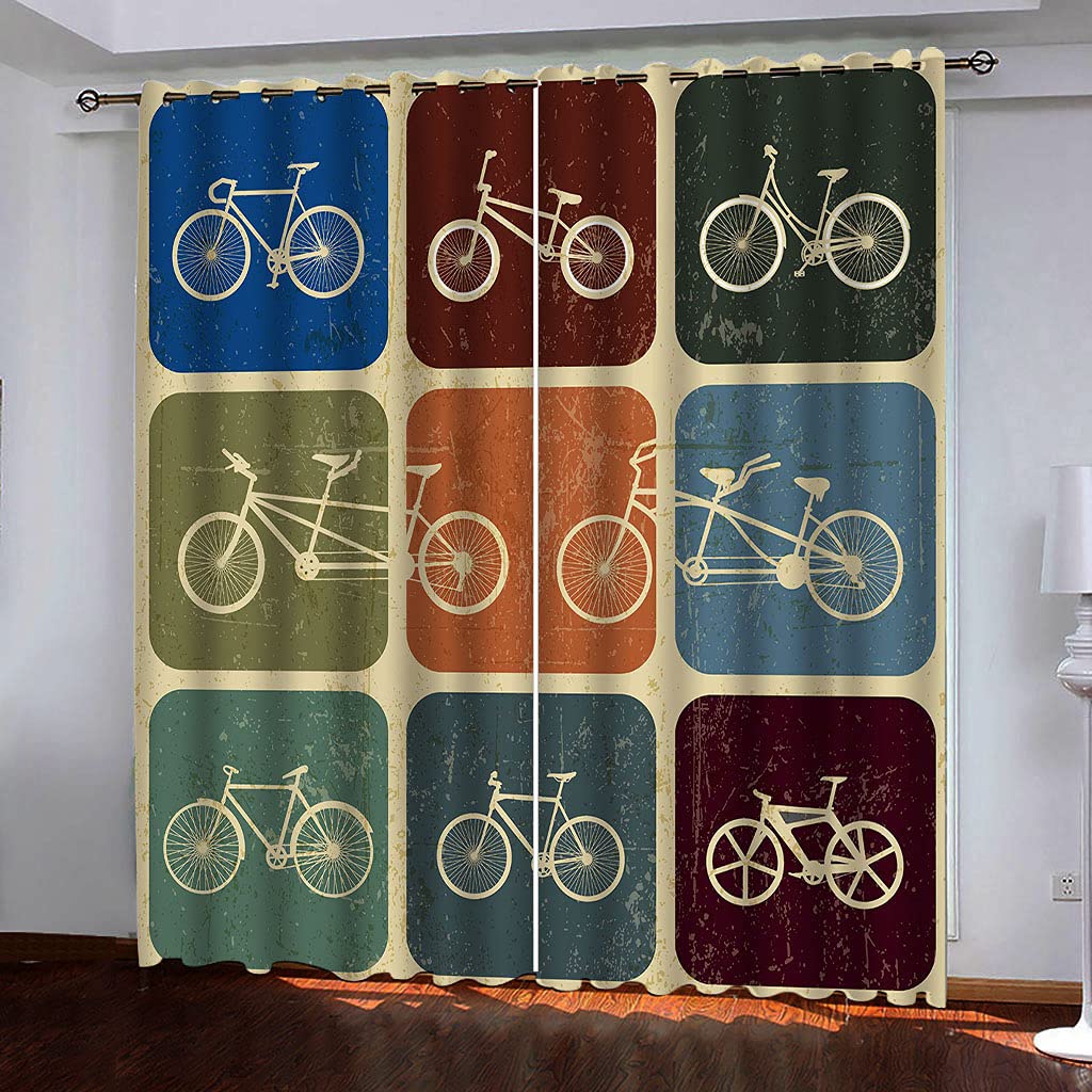 Rideaux occultants pour chambre d'enfant et salon au motif bicyclette