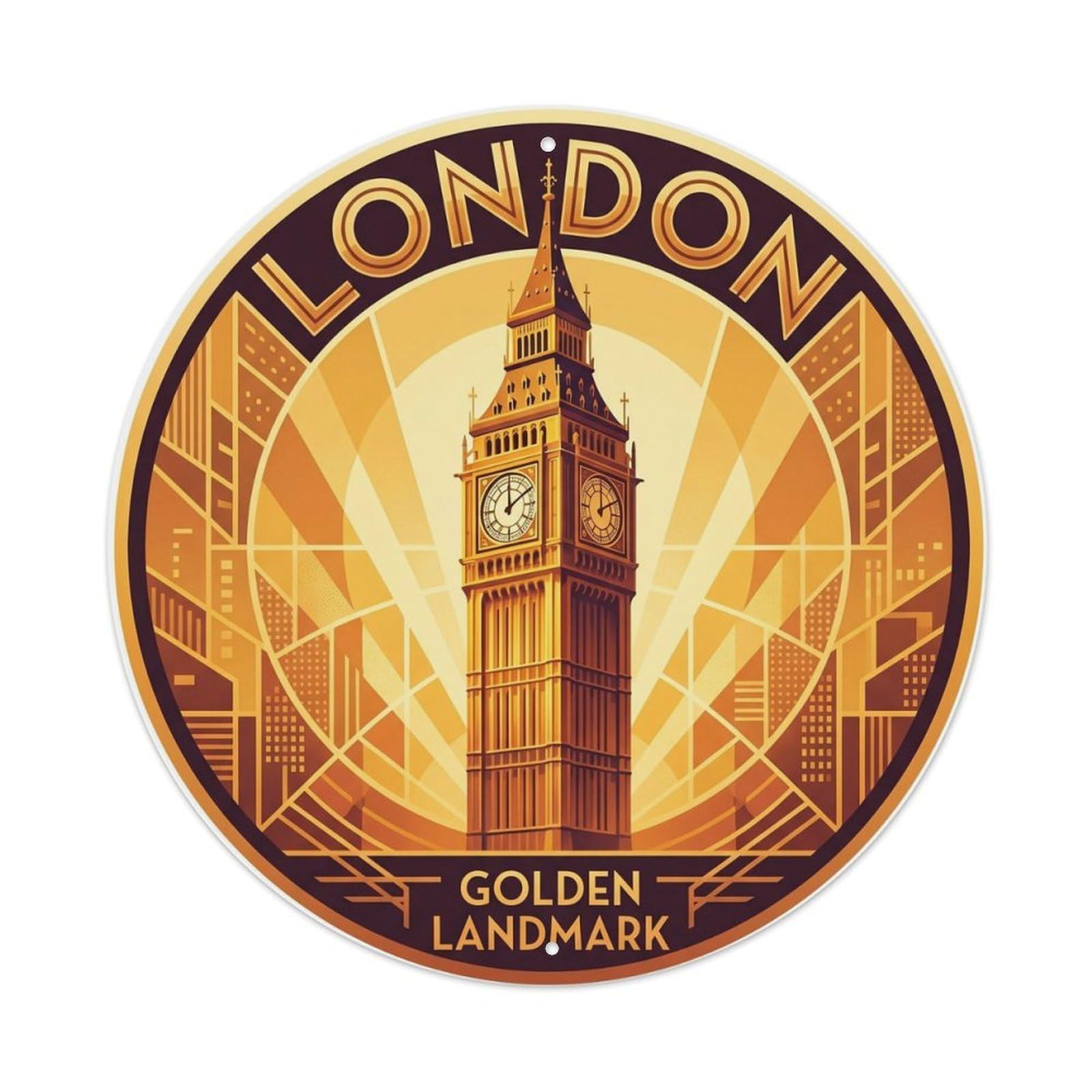 Fqcyn Style Vintage Travel London Golden Landmark Metal Tin Sign