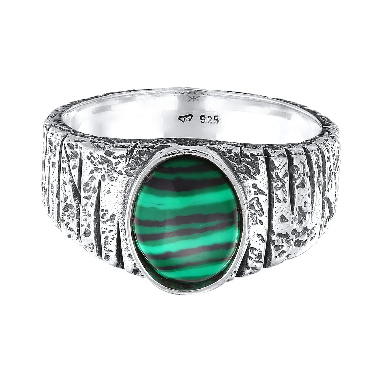 Kuzzoi Anello con sigillo da uomo, ovale, con pietra malachite, anello da uomo, in argento Sterling 925, con struttura nera ossidata, misura anello 60-66, 0607171522