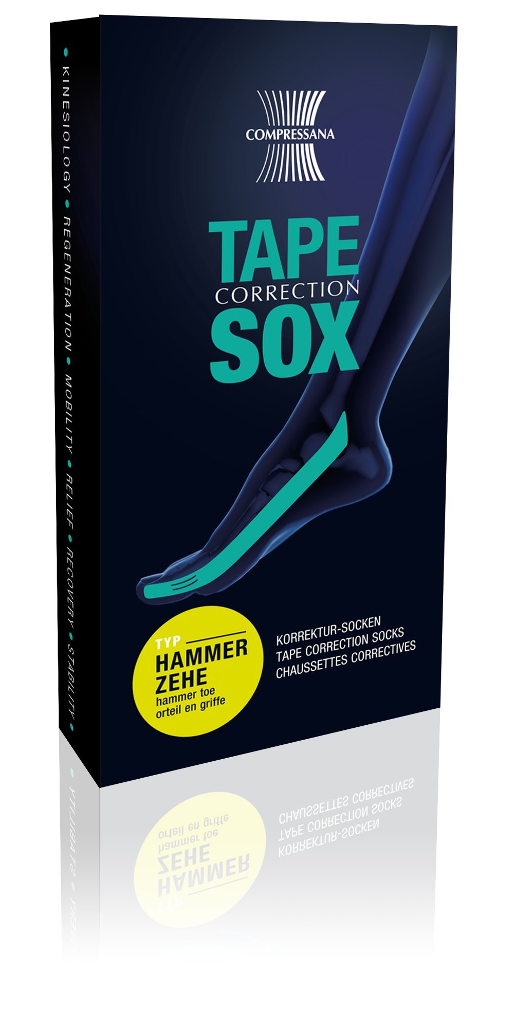 COMPRESSANA TAPE SOX - Hammerzeh Korrektur-Socken mit eingearbeiteten Tapes für den zweiten Zeh - wirksam bei Hammerzehe, Krallenzeh, hallux malleus, digitus malleus - 1 Paar