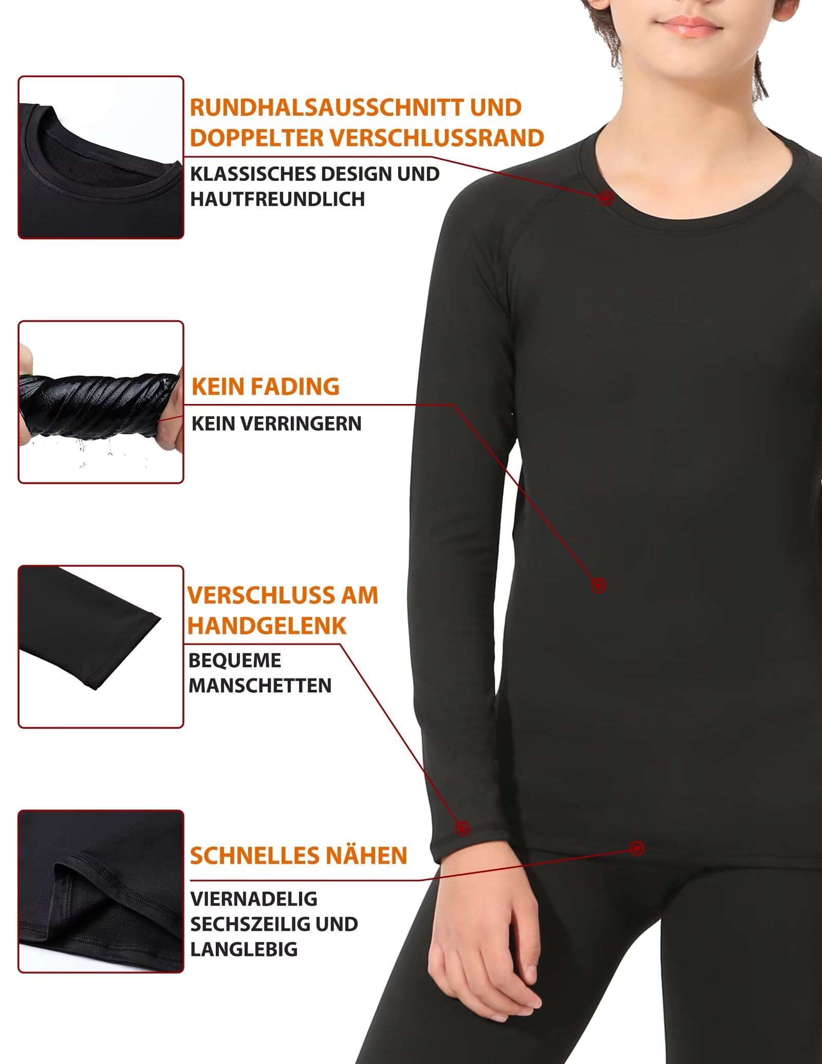 Rolimaka Sous-vêtements fonctionnels à manches longues pour enfants - Survêtement de football - Respirant - Sous-vêtements de ski - Ensemble chaud pour l'entraînement, le ski, le cyclisme