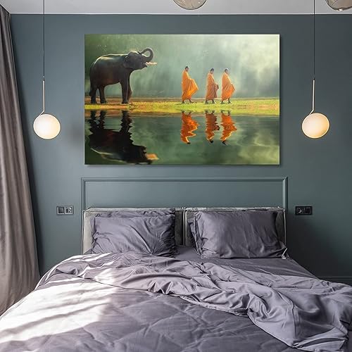 Miniatura 8 de Póster estético de la habitación, monje y elefante, viven en paz, pinturas artísticas de pared, lienzo, decoración de pared, decoración del hogar,