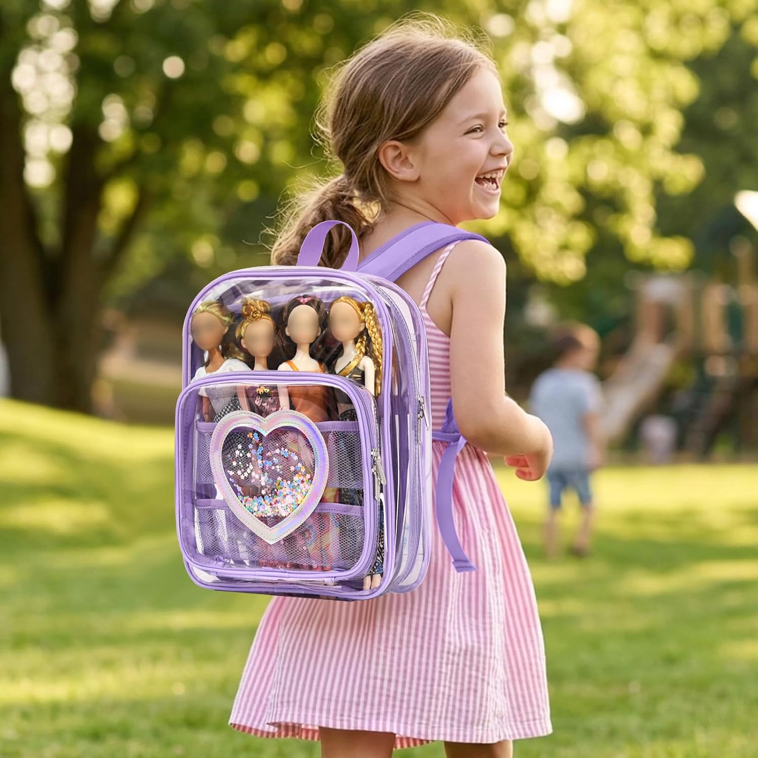 Backpack Compatible with Barbie Dolls 12-Inch, Transparent Storage Box, Barbie Doll Display Holds up to 6 Dolls, Display Pockets for Doll’s Clothes, Accessories, Bag Only (Lavender)