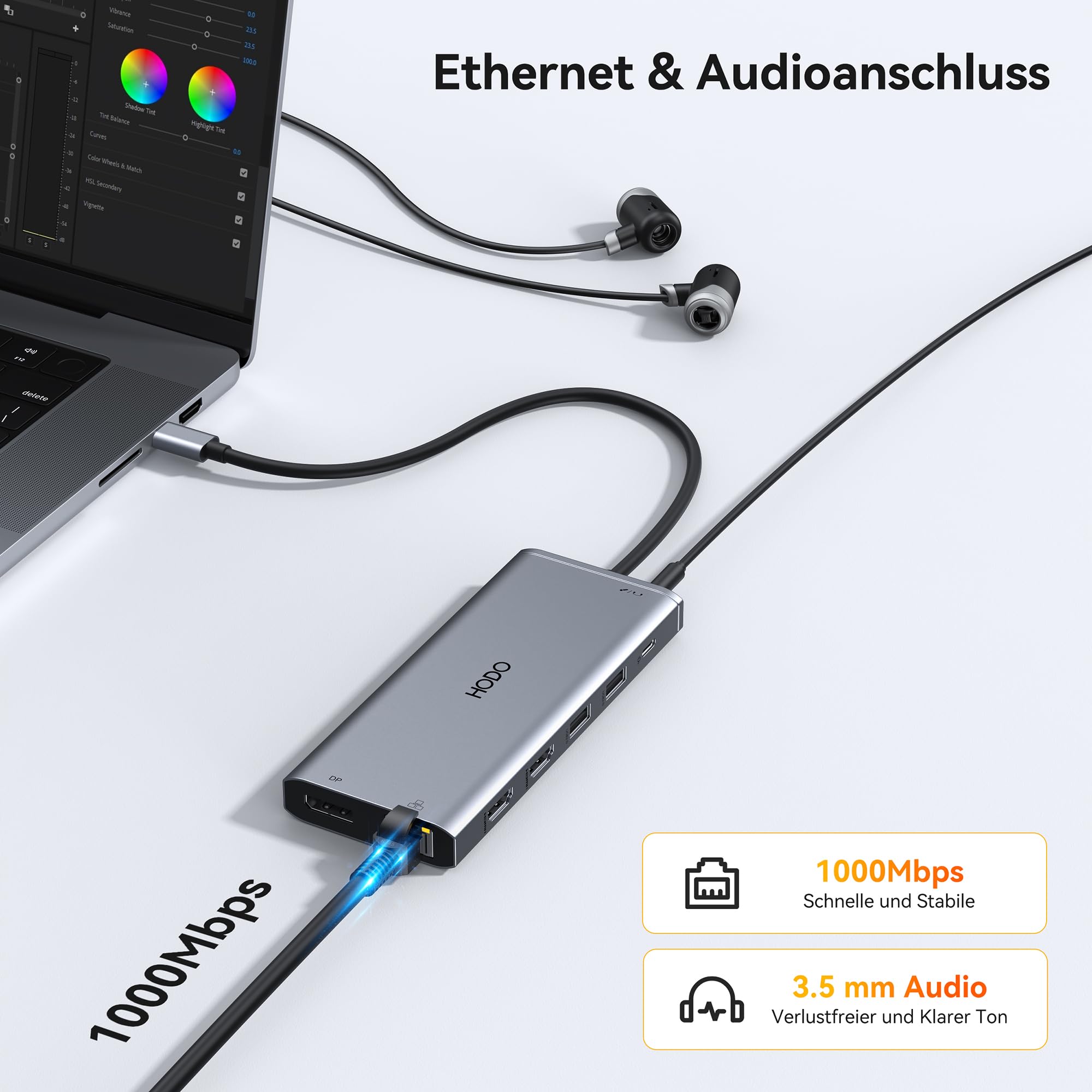 Dockingstation Laptop 2 Monitores, Docking Station USB C Hub Adapter 14 in 1 con Dual HDMI, 10 Gbps Data Port, DisplayPort, Ethernet, PD, USB, SD TF Kartensteckplatz, 3.5mm Audio