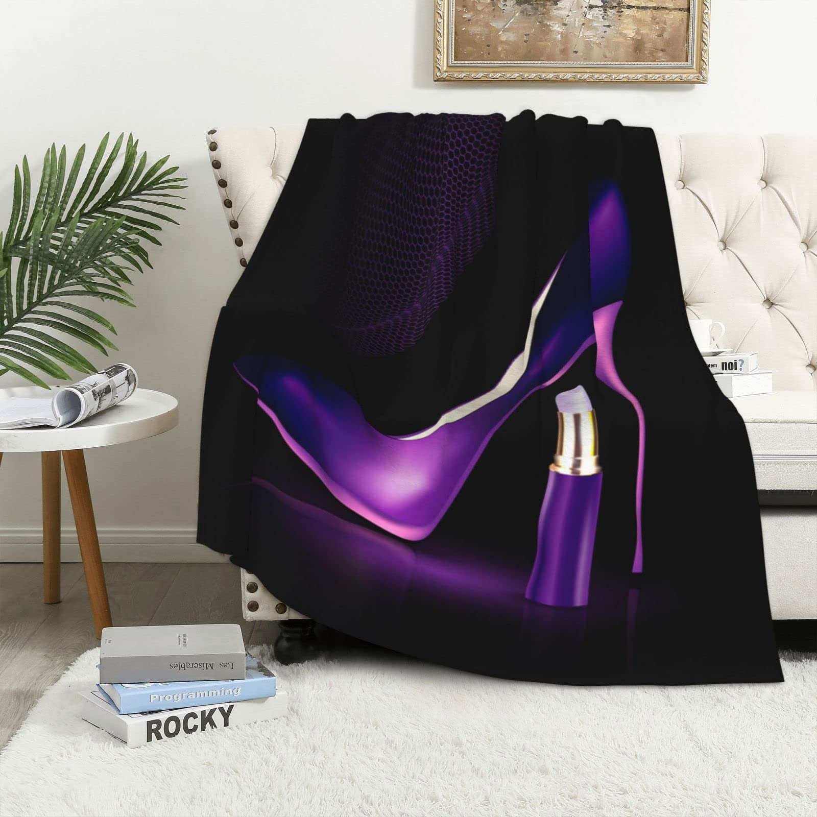 Couverture flanelle violette à talons hauts, cadeau idéal chaud pour lit et canapé
