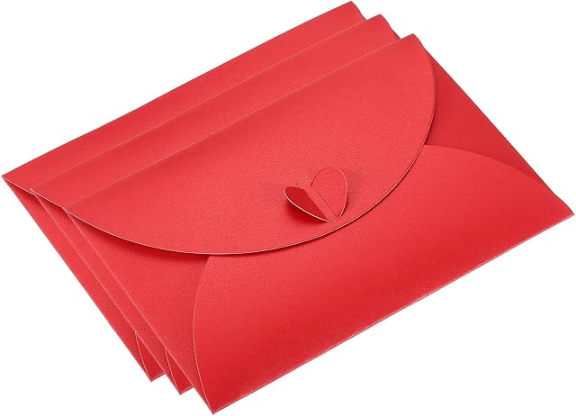 PATIKIL Gift Card Envelopes, 24 Pack Heart Shaped Clasp Photo Gift Card Holders Mini Envelope for Birthdays Weddings, Red