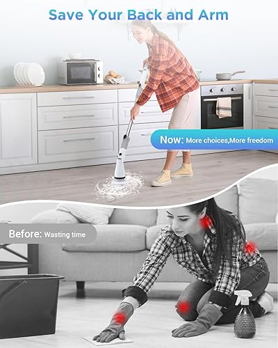 Miniatura 7 de Limpiador eléctrico giratorio, cepillo eléctrico inalámbrico con brazo de extensión ajustable y 4 cabezales de cepillo de limpieza reemplazables