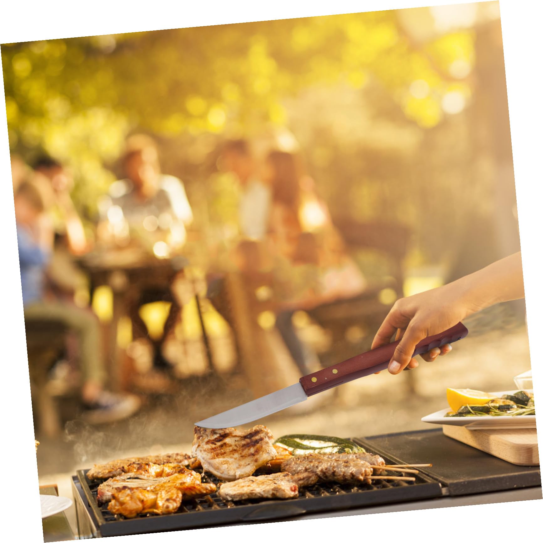 8 Stück Grillbesteck mit Holzgriff, Schwarz, mit Schürze | Edelstahl und Holz, Fixiergurte für Ordnung, Inklusive Aufbewahrungstasche für Outdoor und Bbq Party
