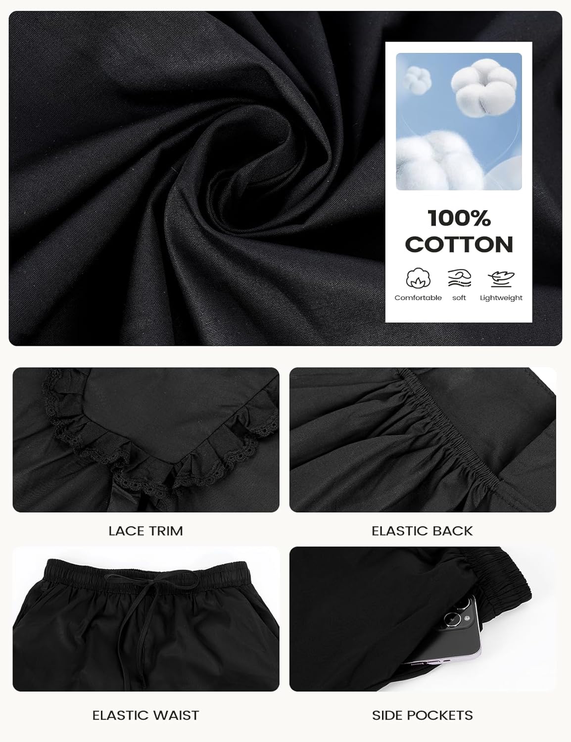 Wyeysyt Womens Pajamas Set 2 Piece Cotton Ruffle Pj Lounge Sets Trim Cami Top and Shorts Sleepwear Set - Image 4