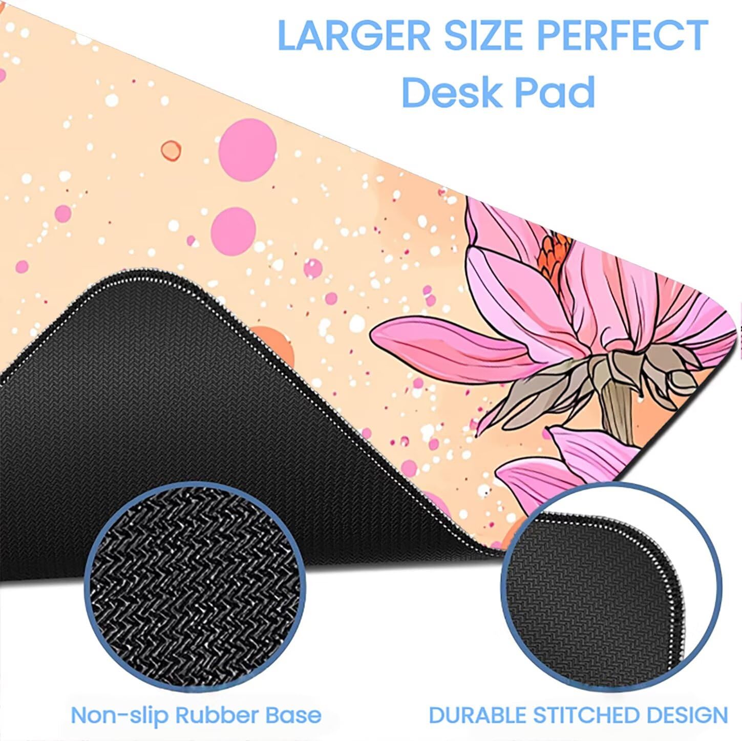 Lpfieonn Blume Großes Schreibtischunterlage, XXL Schreibtischunterlagen, Beige XXL Wasserdicht Gaming Mousepad mit Vernähter Rand und Rutschfeste Gummibasis, für Laptop/Hause/Büro 120x60cm PF-3331