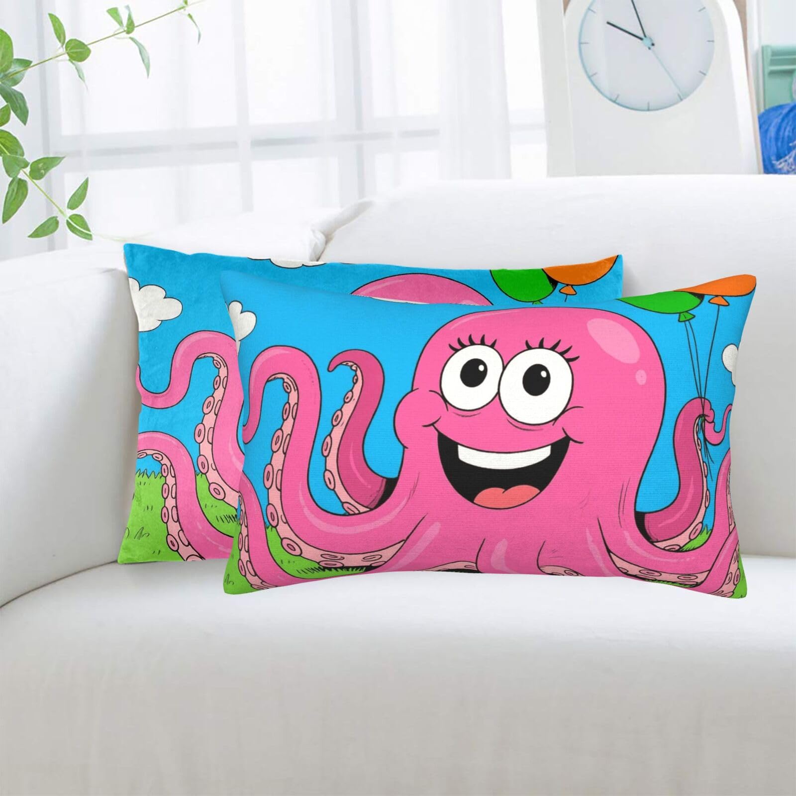 2 Pack Standard Pillowcases Sets, Ultra Soft Comfort Microfiber Plush Pillow Cases Funny Octopus Decorative Throw Pillow Cover with Hidden Zipper for Bedroom, Sofa, Couch,16"X24"