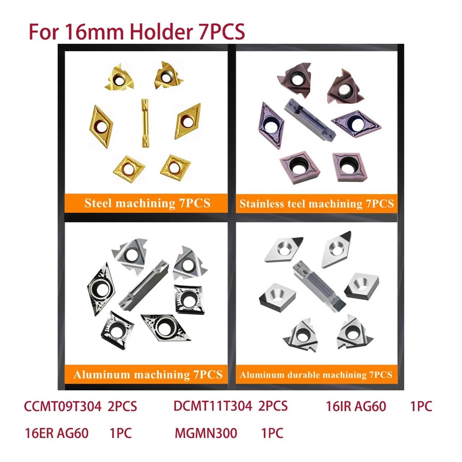 EDEDE Drehmeißel Set, Gemischte Einsätze Set CNC-Drehmaschine Drehwerkzeughalter Bohrstange Hartmetall/PCD-Einsätze for Metalldrehen Gewindeschneiden Einstechen(12mm Holder 8PCS,Aluminum)