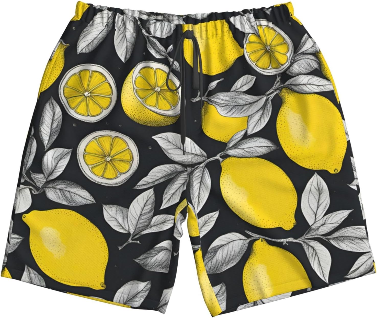 Mens Lemon Fruit Pattern Print Beach Shorts,Casual Summer Shorts for Men,Quick Dry Polyester