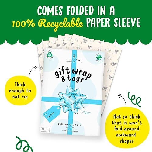 Miniatura 4 de CENTRAL 23 - Papel de regalo de elefantes y conejitos - 6 hojas para papel de regalo para bebés - Baby Shower - Bautizo - Bautismo - Estrellas -