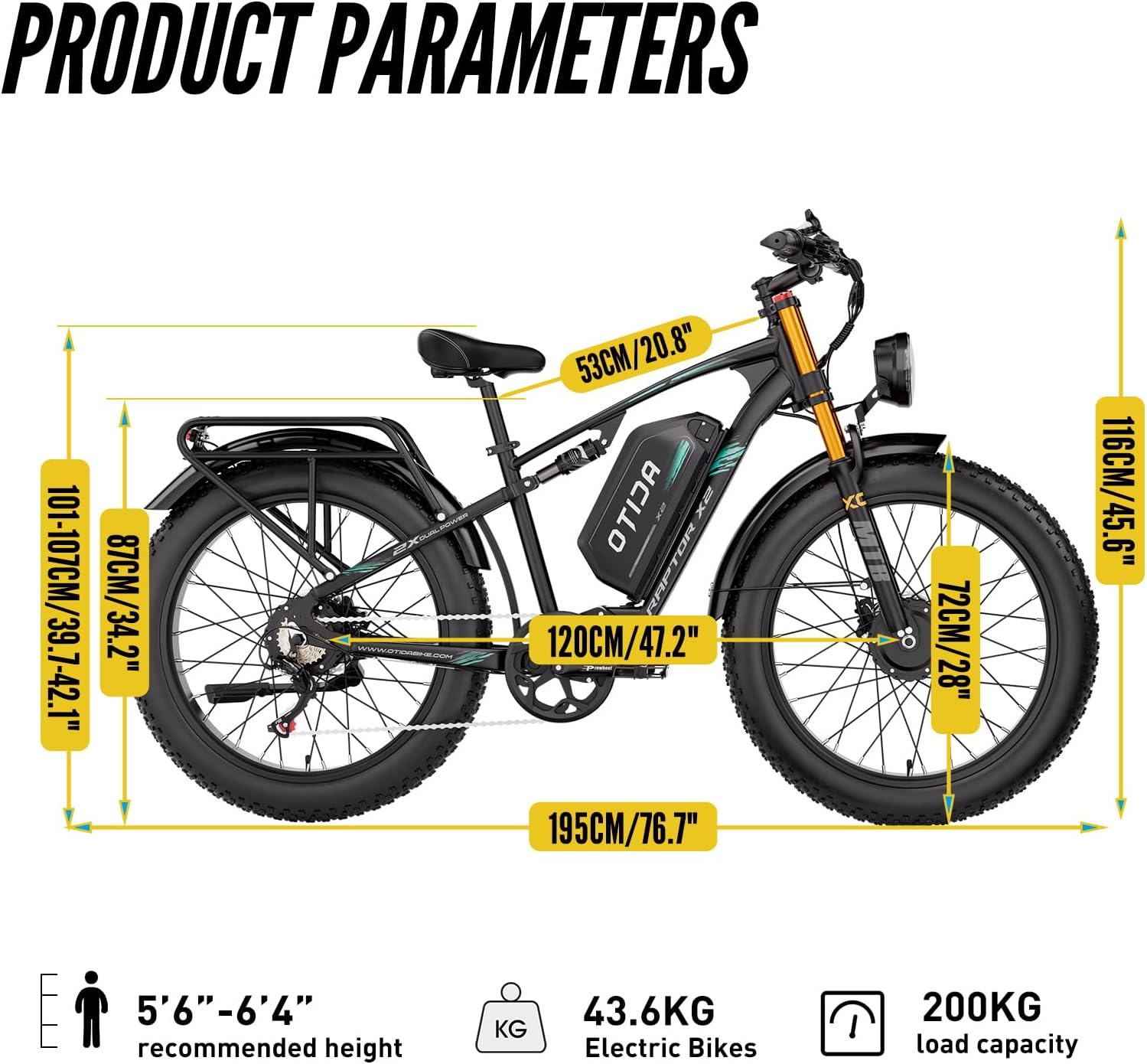 Peak 6000W Dual Motor Electric Bike for Adults 42MPH with 52V 30Ah，Up to 100 Miles, 26"x4" Fat Tire Full Suspension Ebike with Hycraulic Brakes, Aluminum Frame Mountain E-Bike X2