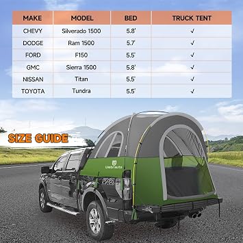 5.5'-5.8' Pickup Truck Bed Tent: Waterproof PU3000mm Truck Tents, Portable Easy Set-up for 2 Person