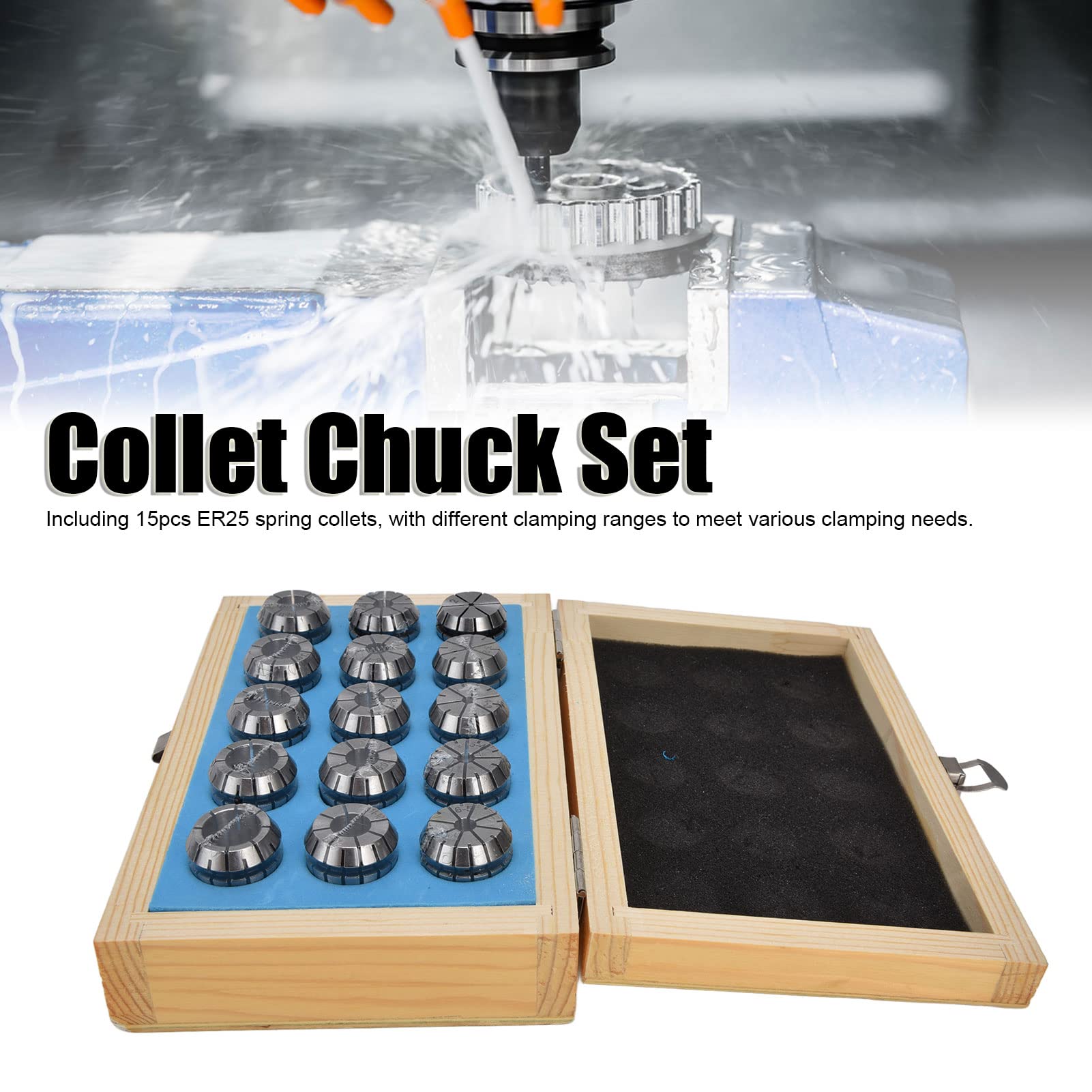 ER25 Spring Collet Set - 15Pcs High Accuracy Carbon Steel for CNC Engraving Machines, Versatile 2-16mm Clamping, Sturdy & Trustworthy