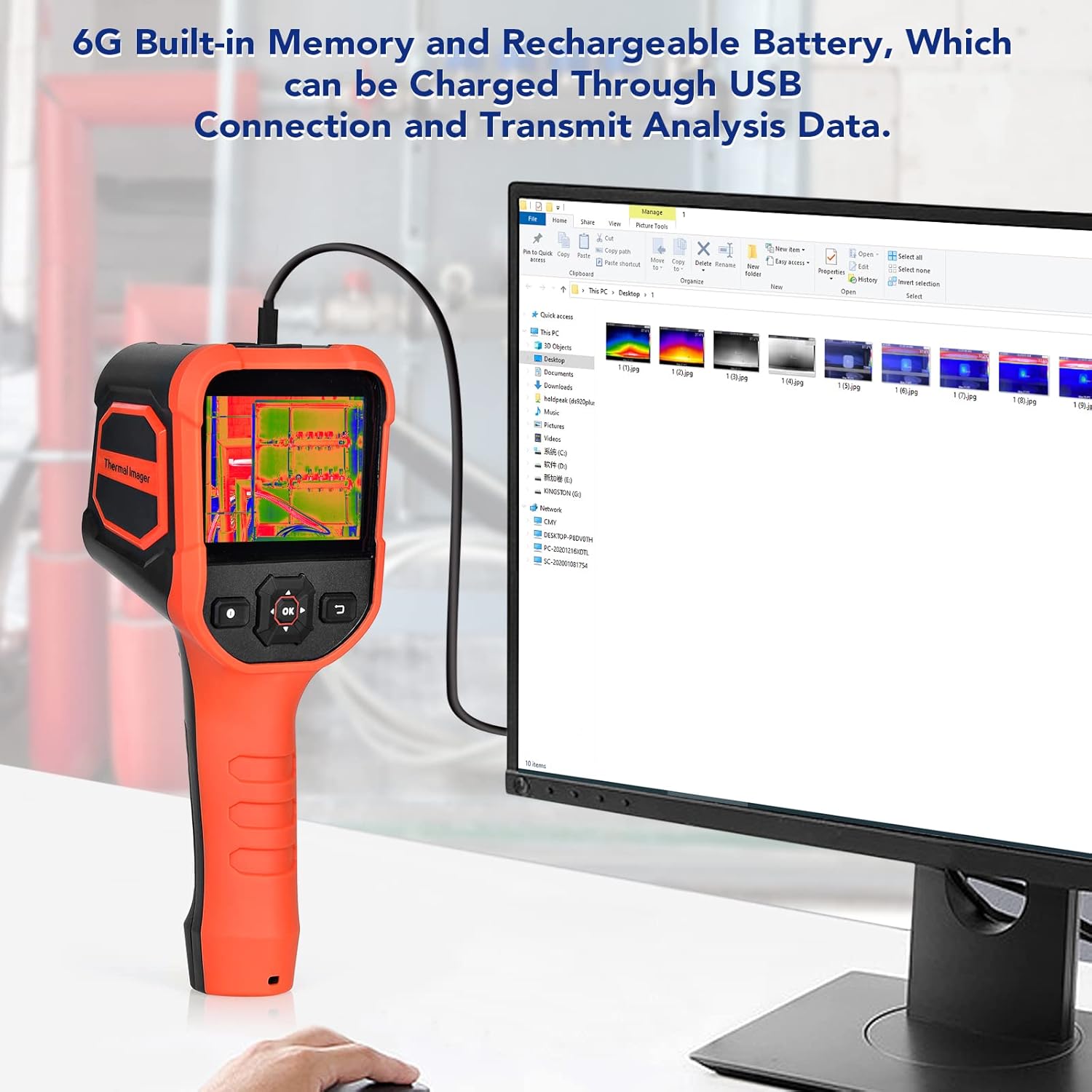 Thermal camera connected to a computer via USB for data transfer