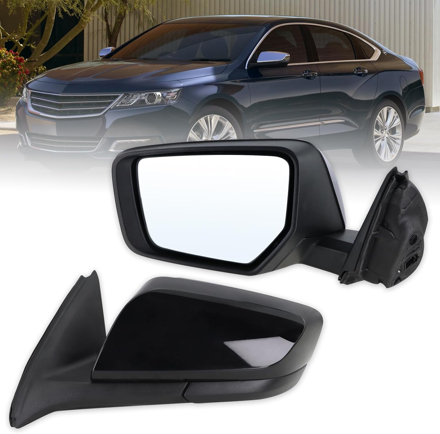 Left Driver Side Mirror Compatible With 2014 2015 2016 2017 2018 2019 Chevy Impala With Manual Folding Power Glass Black Replace#22936946(3Pins)