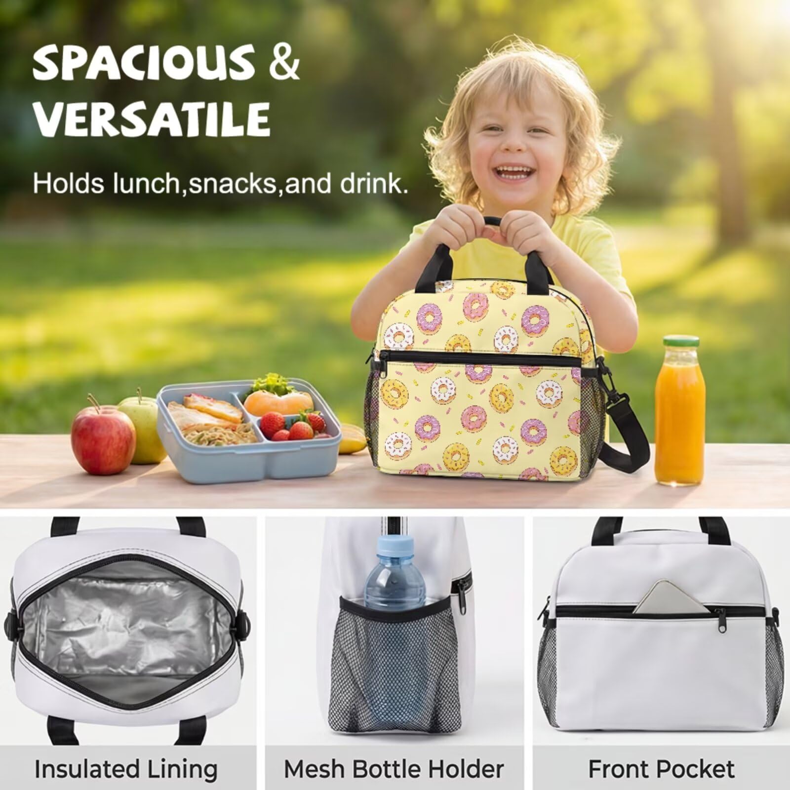 COEQINE Zaino personalizzato per bambini ragazze 6-7 con scatola per il pranzo borsa scuola prescolare per ragazze 4-5 asilo Daypack, Ciambella Giallo Carino, M, Casual