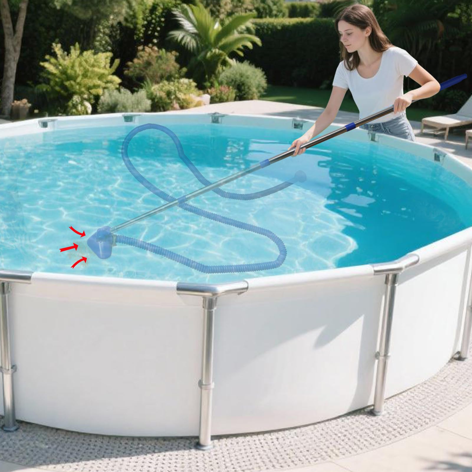 Pool Staubsauger, Pool Zubehör Poolsauger mit Teleskopstange, Pool Sauger mit Schlauch und Pools Einlaufdüse, Poolsauger Bodensauger mit Starker Saugleistung,Poolreiniger für Spas,Whirlpools,Pools (A)