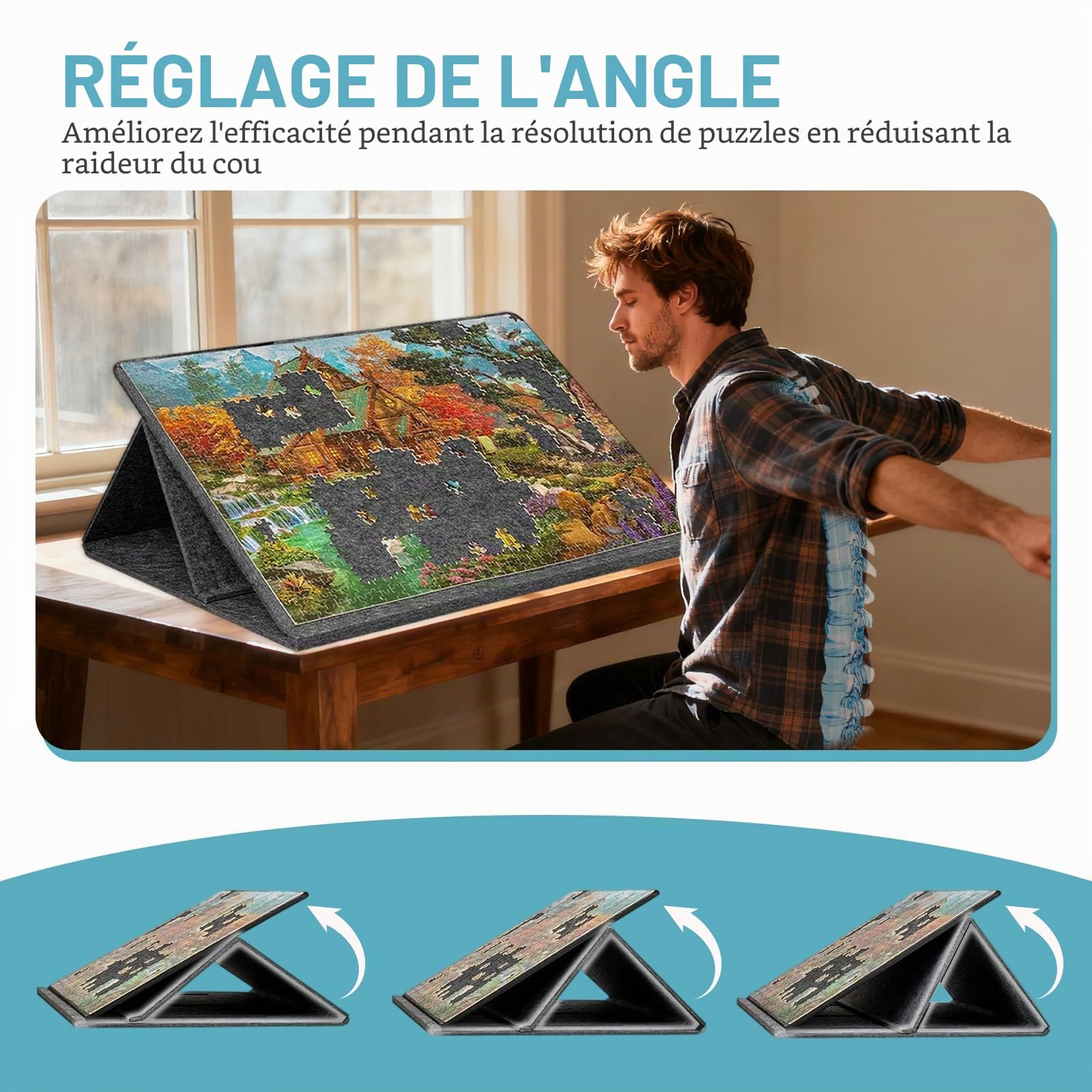 Planche à puzzle pliable, 1000 pièces, avec support et couverture inclinable 2 en 1, avec 6 trieurs, rangement de table de puzzle, cadeau pour enfants et adultes, 81 x 56 cm