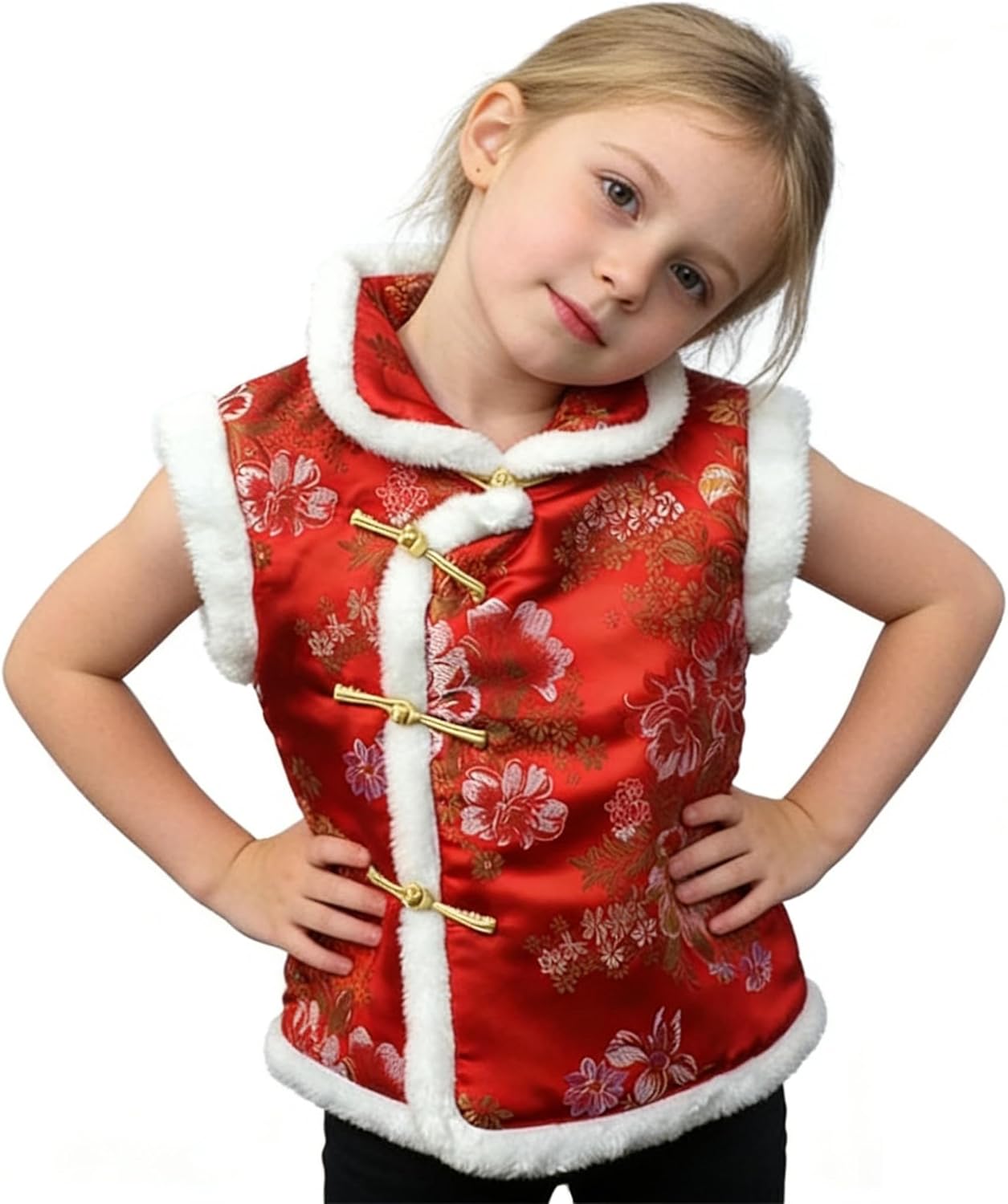 Girl Vest Coat Fleece Quilted Chinese New Year Kids Outfits Traditional Tang Tank Tops