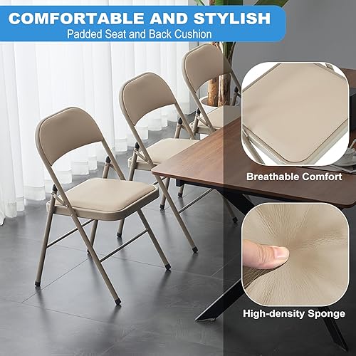 Miniatura 6 de Paquete de 6 sillas plegables con cojín acolchado y respaldo, sillas plegables acolchadas con marco de acero, asiento comercial apilable portátil