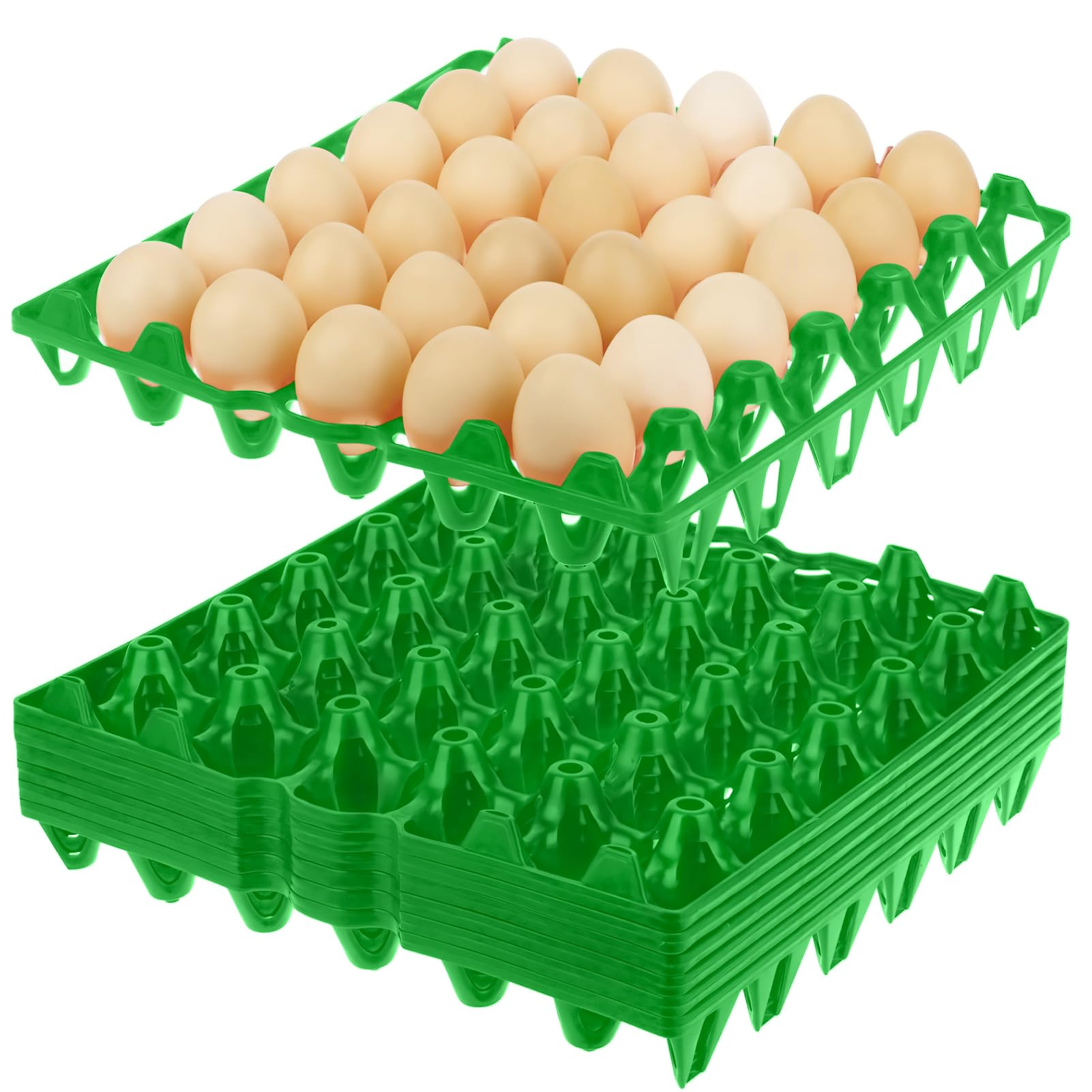 5 Pack 30-Egg Bulk Egg Tray, Stackable Transportation Eggs Crates, Reusable Plastic Recyclable Eggs Cartons for Home Farm, Green