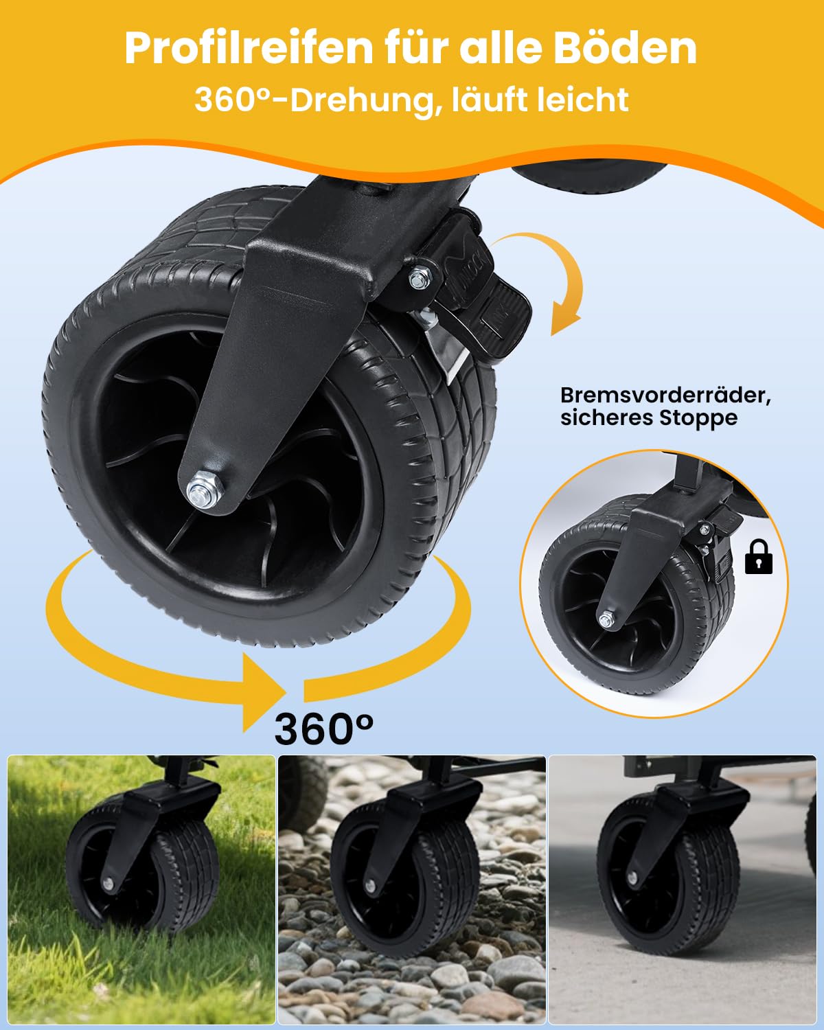 Chariot De Plage Pliable Capacité 230L - Charge Max 200kg - Roues Tout-terrain, Poignée Réglable - Pour Camping, Jardin