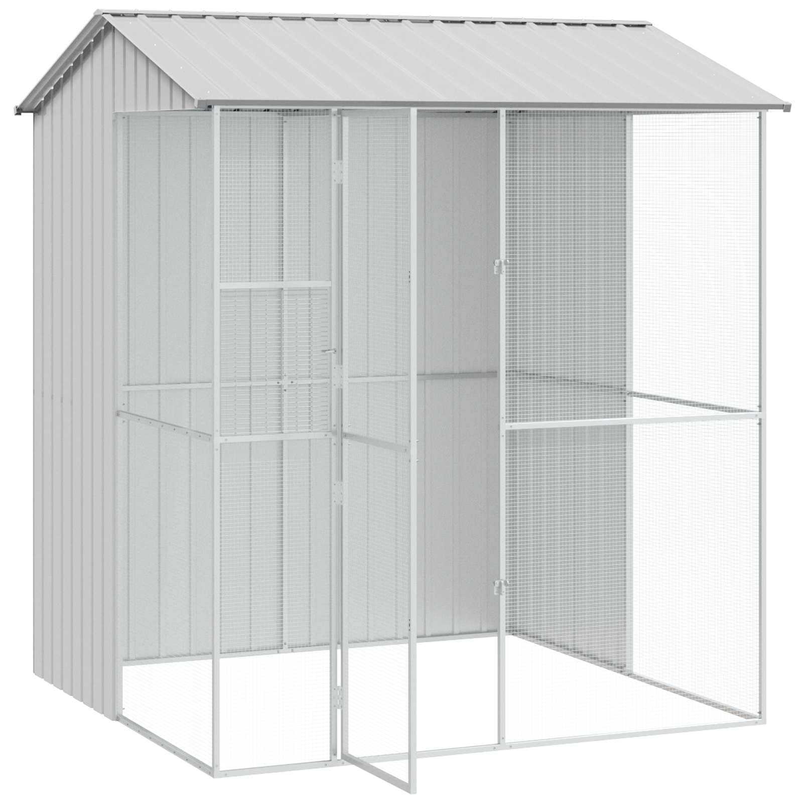 Vogelkäfig Grau 215 x 210 x 247 cm Verzinkter Stahl,Tier- & Haustierbedarf,Haustierbedarf,Vogelbedarf,Vogelkäfige & -ständer,Grau,68.7 kg-3325175