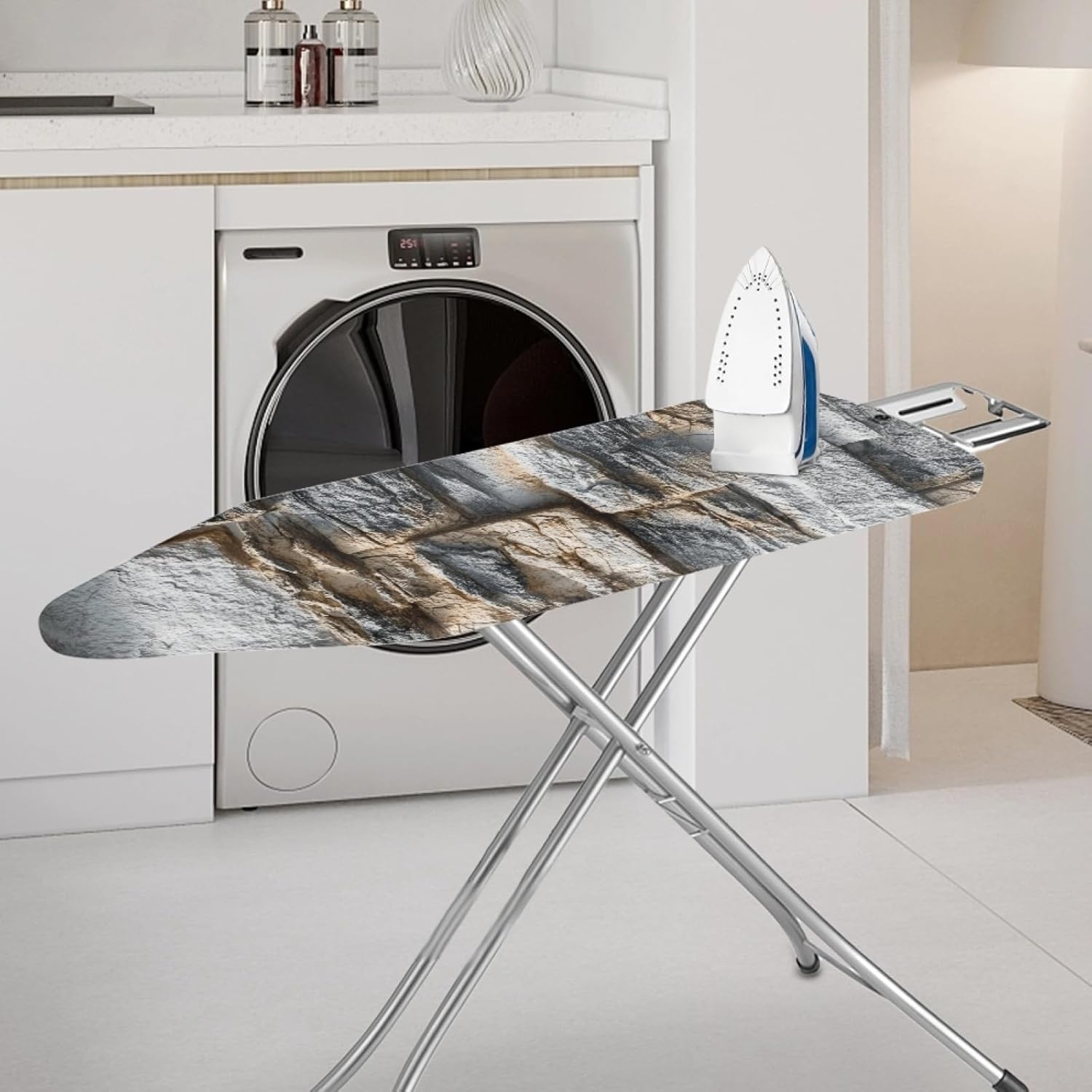 Large Ironing Board Cover and Pad 59x19 Brick Gray White Iron Table Cover with Padding,Extra Wide,Resist Scorching and Staining,Heatproof,Adjustable Fastener Durable Stain