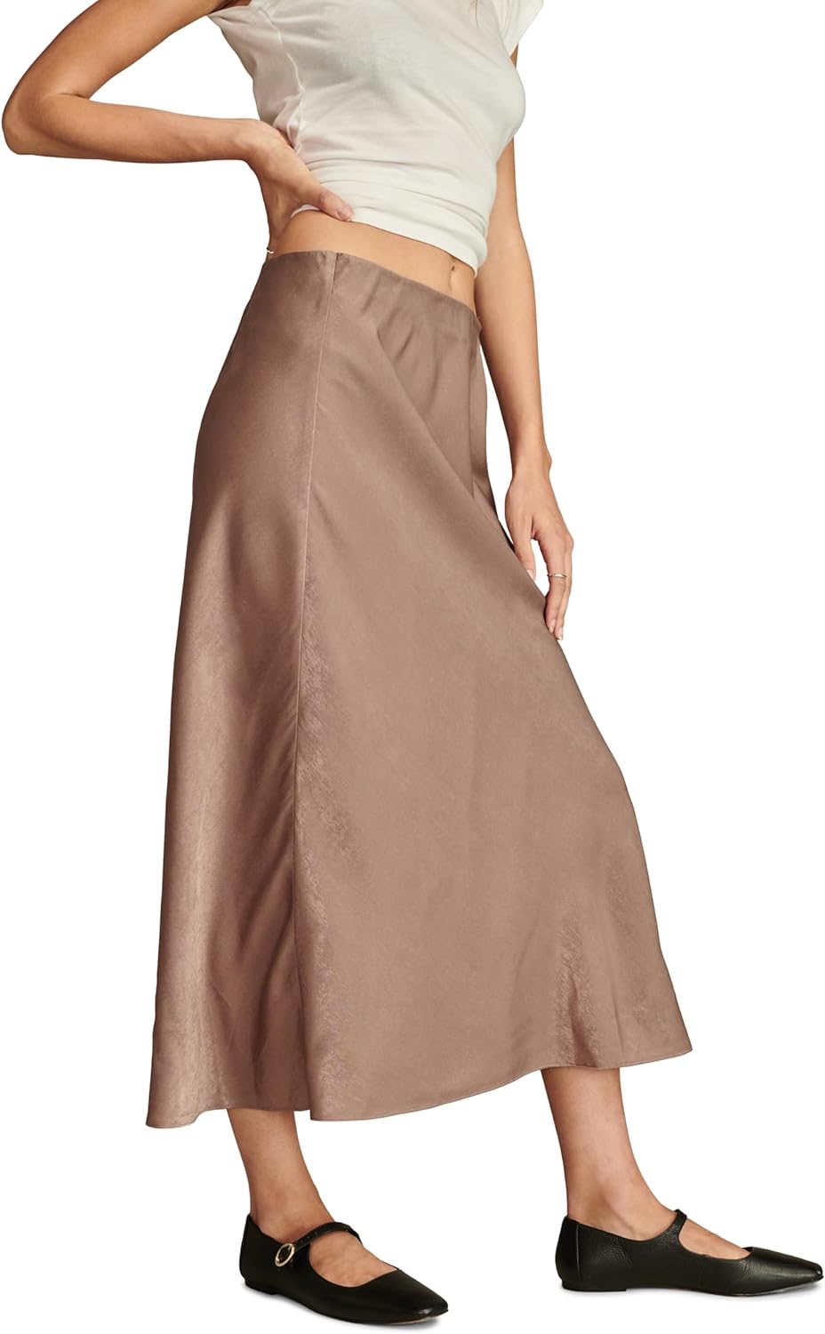 Lucky Brand Women's Satin Silky Midi Slip Skirt