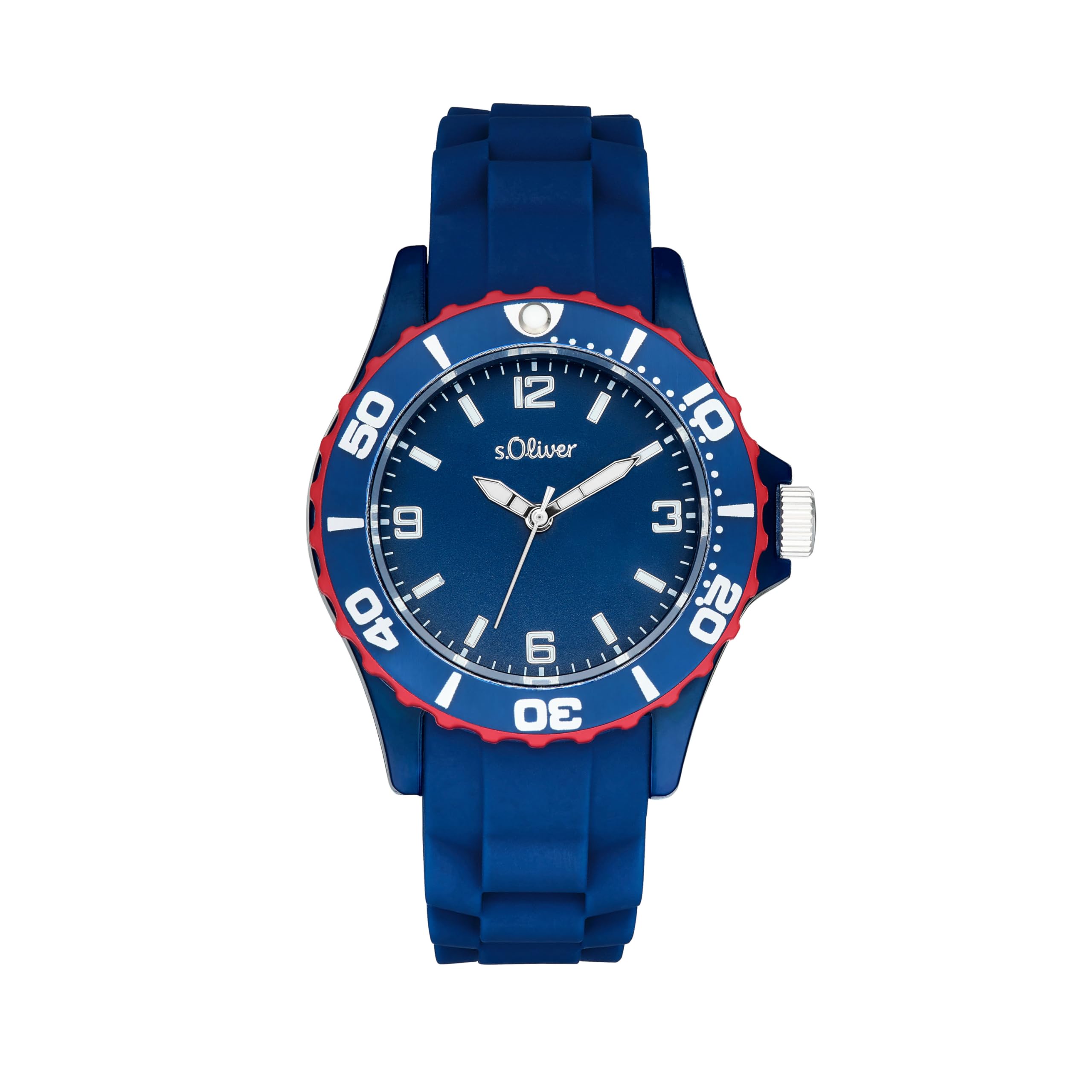s.Oliver jongens kinder quartzhorloge, analoog, met siliconen band, blauw, 3 bar waterbestendig, geleverd in een horlogegeschenkdoos, 2033506