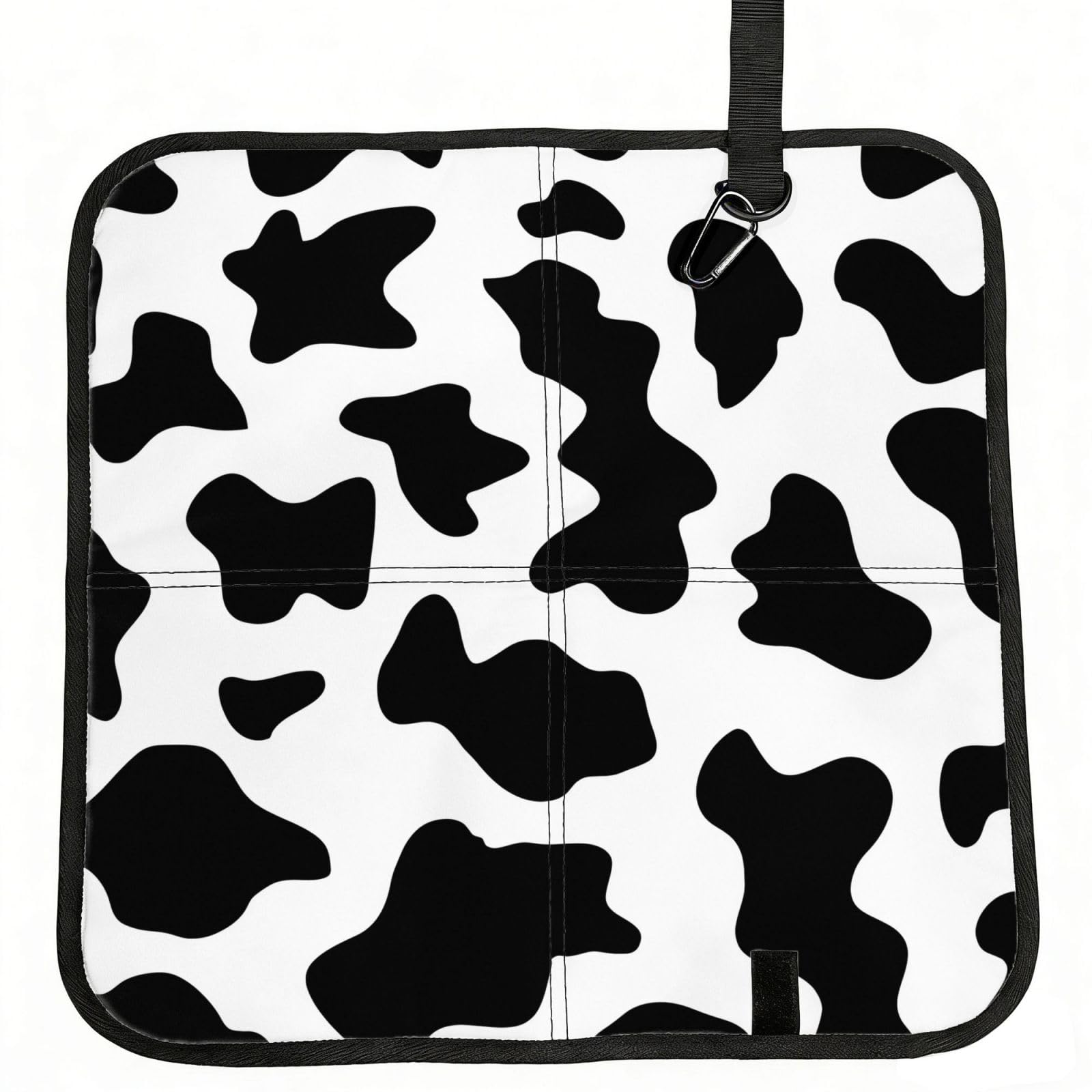 WZYCWB Black and White Cow Print Foldable Seating Cushion with Carabiner - Stadium Mat for Camping, Hiking and Outdoor Activities