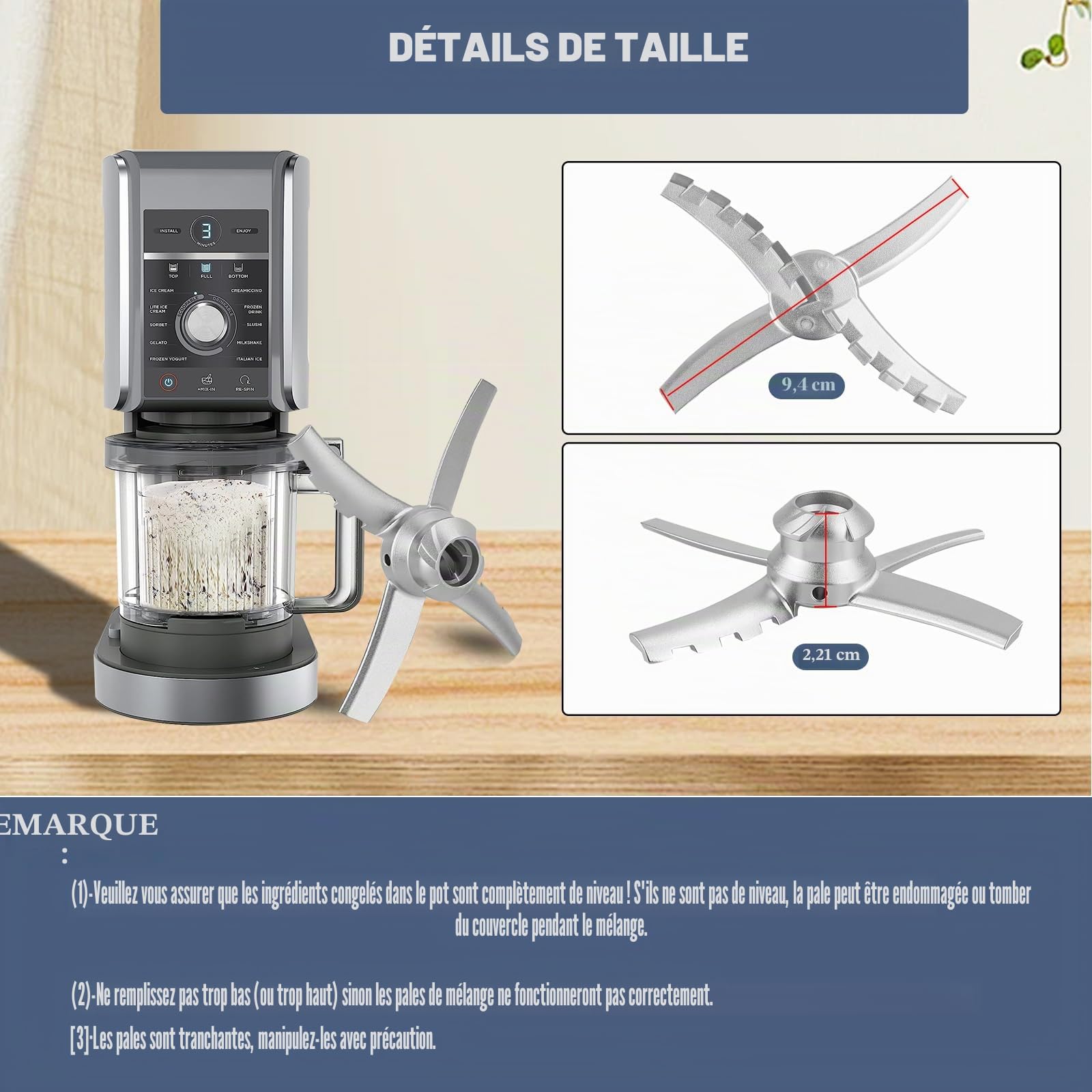Lame de rechange pour Ninja Creami Deluxe, compatible avec les machines à crème glacée Ninja Creami NC500 NC501 Series Deluxe, lame de rechange pour crème glacée, ajustement parfait pour les