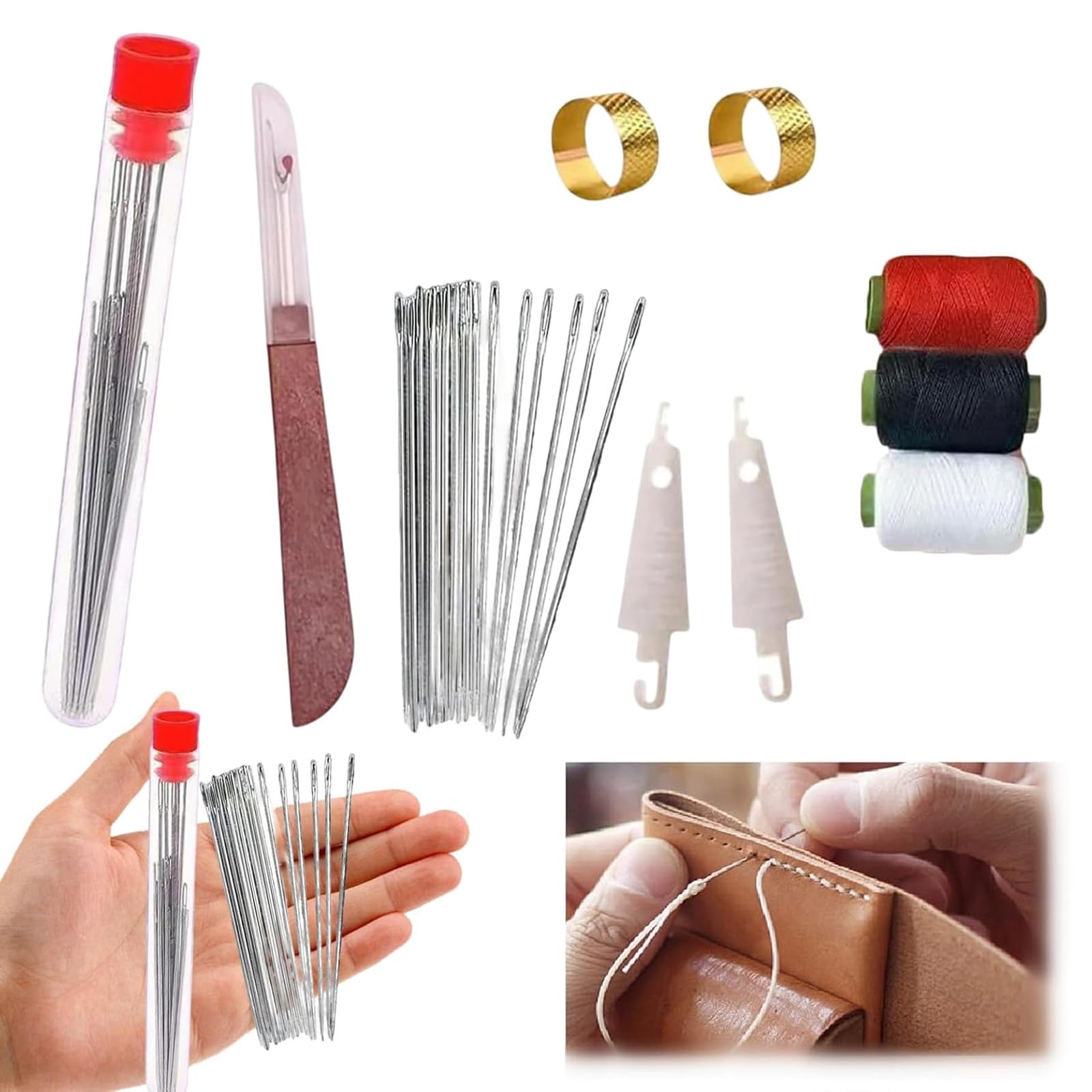 Plorede 37Pcs Stainless Steel Sewing Kit, Steel Sewing Needles Set With Needle Threader, Portable Sewing Supplies For Mending And Handcraft & Gifting Beginners & Daily Use - Threader & Thimble Included