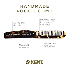 Kent 82T Handmade Folding Pocket Comb for Men, Fine Tooth Hair Comb Straightener for Everyday Grooming Styling Hair, Beard or Mustache, Use Dry or with Balms, Saw Cut Hand Polished, Made in England