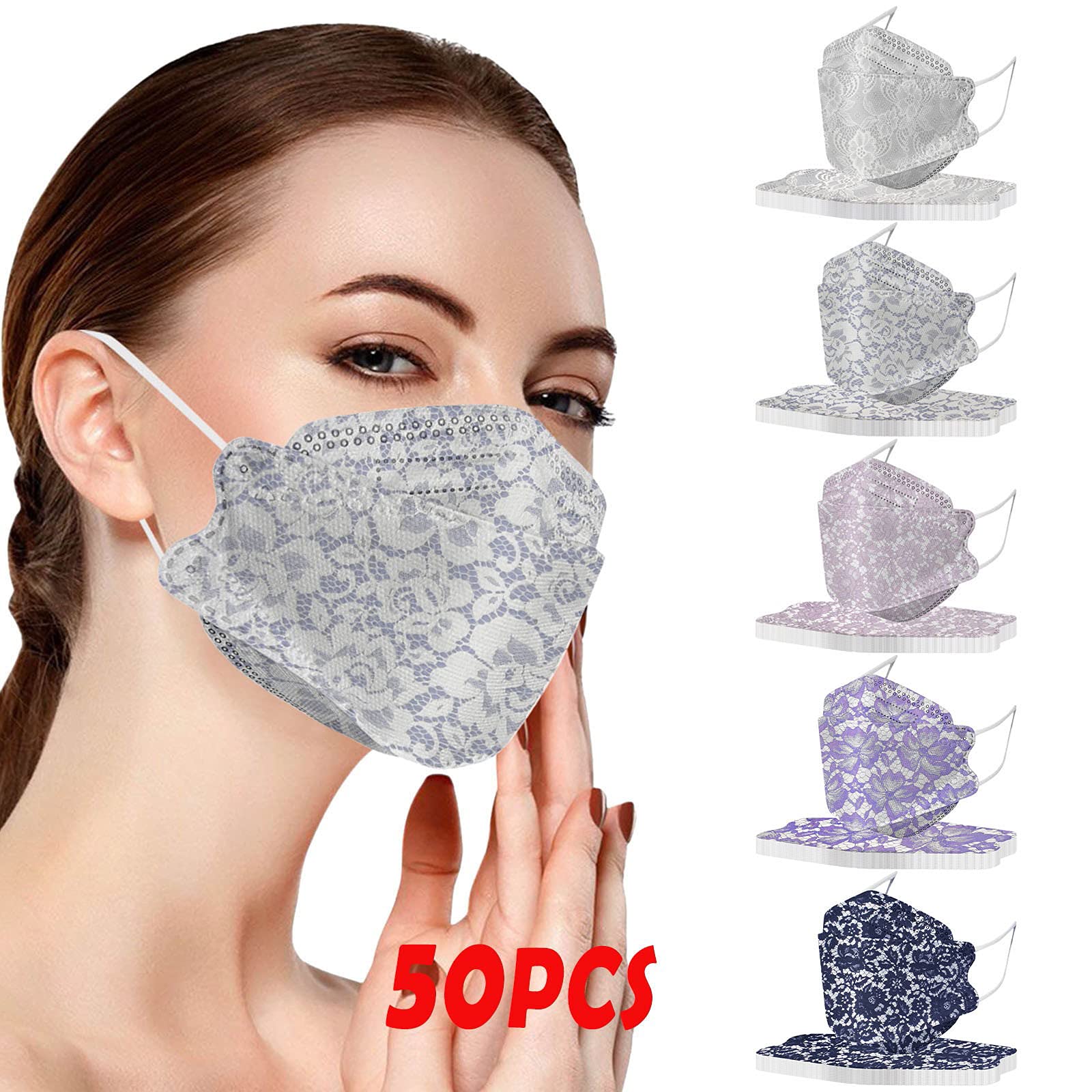 50 Stück Unisex Fischform_Mundschutz 4 Lagige Schutz_Maske, Drucken Mund_und_Nasenschutz Staubdicht Atmungsaktiv Multifunktionstuch Halstuch Gesichts Bedeckung Half Face Bandana