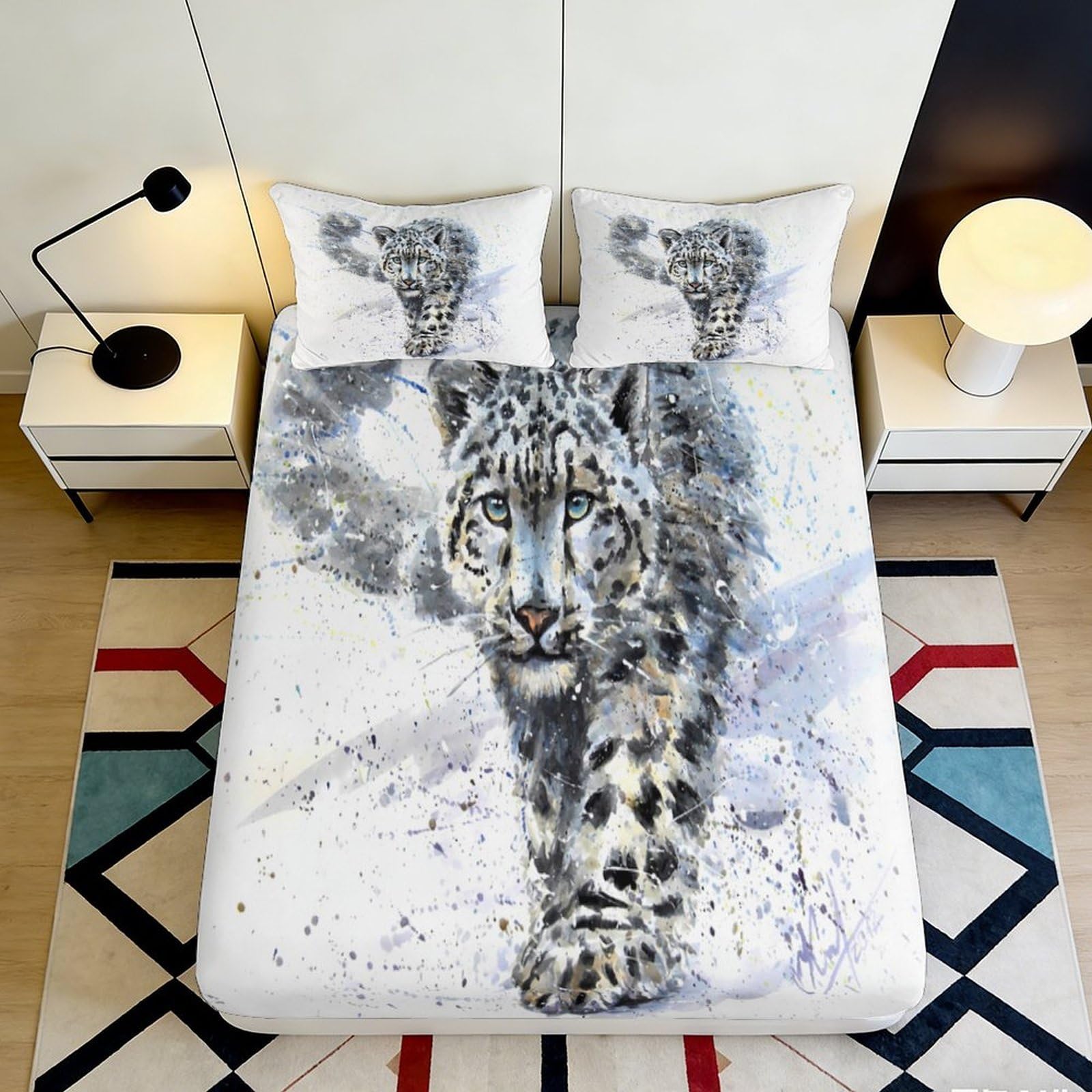 Pnayamiorkfel Style-6 3D Printed Snow Leopard Art Fitted Sheet Microfiber Soft Breathable Watercolor Animal Bed Cover For Bedroom Decor 90X200x25cm