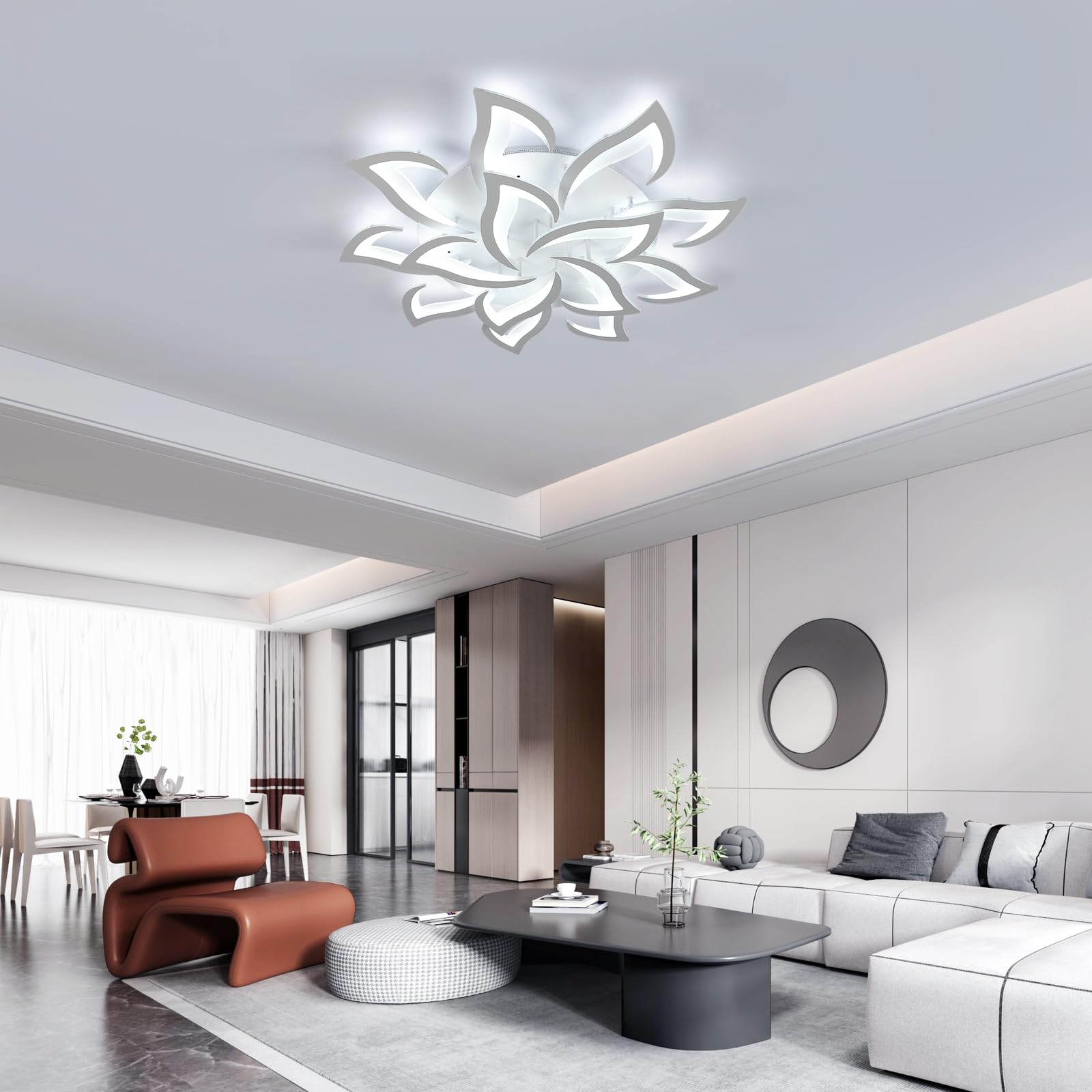Goeco Lamparas de Techo LED Regulable, 84W Ø 96 CM Plafon LED Techo Forma de Floral con Mando a Distancia 3000K-6500K 14 Pétalos Lámpara de Araña Para Salon Dormitorio, Blanco