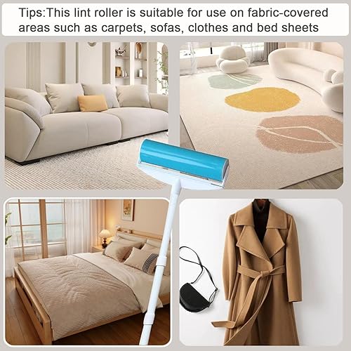 Miniatura 2 de Rodillos grandes reutilizables para pelusas, rodillo lavable de 8 pulgadas, removedor de pelo de mascotas para gatos, perros y mascotas, con 3 asas