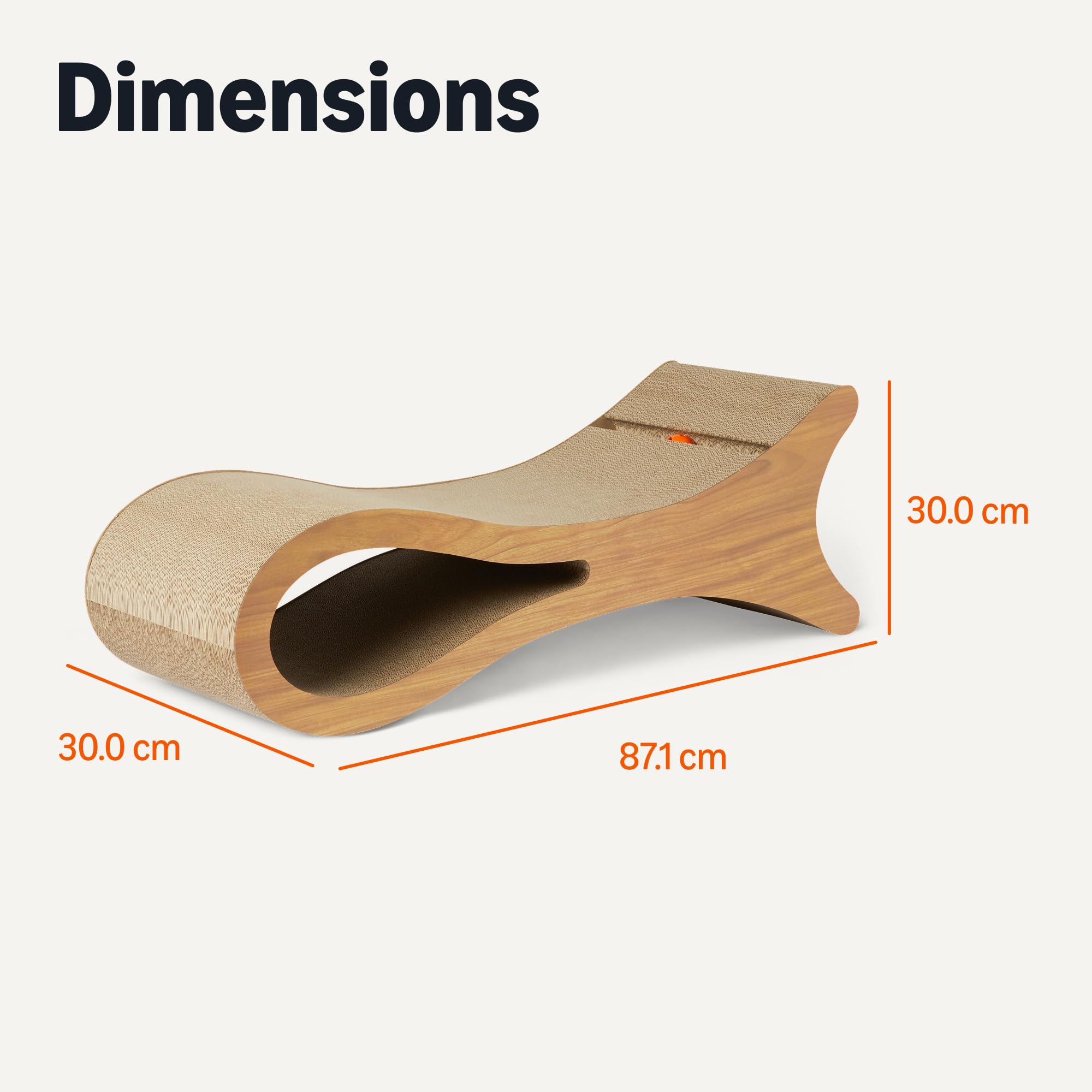 Amazon Basics Griffoir-Lit pour Chats d’Intérieur, Griffoir en Forme de Lit et en Carton Ondulé avec Balle Interactive et Herbe à Chat, Certification FSC, 87,1cm x 30,0cm x 30,0cm, Couleur Bois