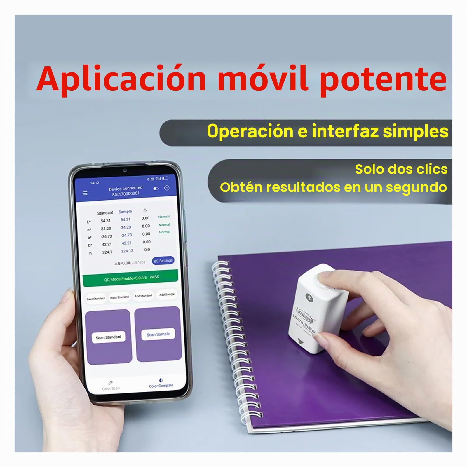 Colorímetro Digital portátil for recubrimientos, aplicación móvil, Pantone NCS Ral CMYK 45°/0°, más económico, LS170