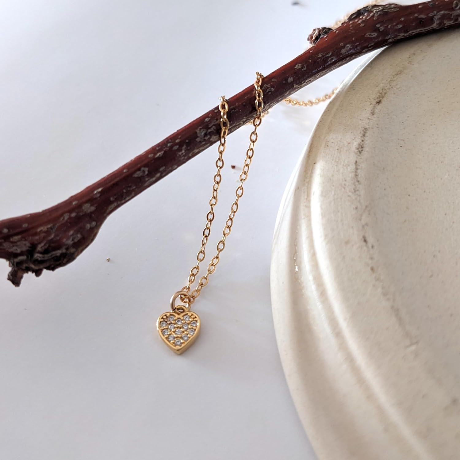 Annika Bella Dainty Gold Heart Necklaces, Cubic Zirconia Charm Necklace, Hypoallergenic Jewelry for Women, Anniversary/Valentine's Gift for Girlfriend