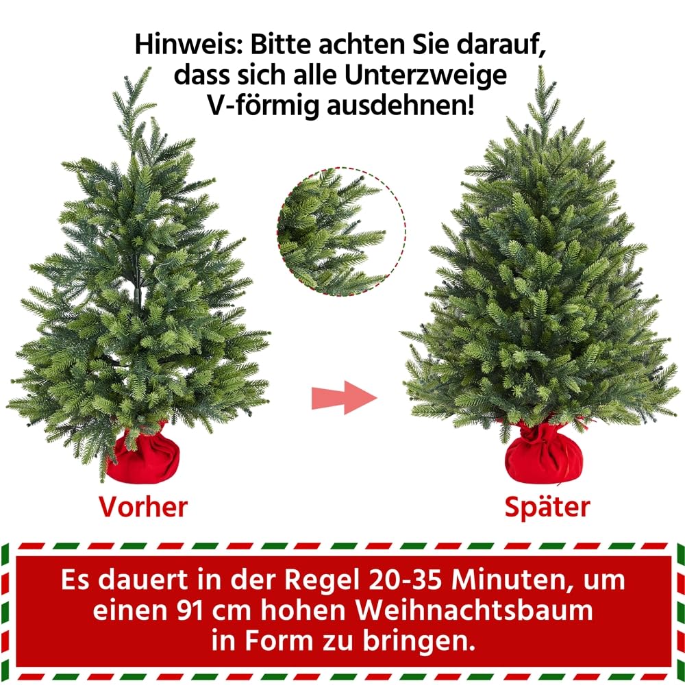 Yaheetech 91cm Mini künstlicher Weihnachtsbaum mit 143 Spitzen & Zementbasis, Mini Tischplatte Tannenbaum, Schwer Entflammbar Tisch Christbaum klein für Weihnachtsdeko, Grün