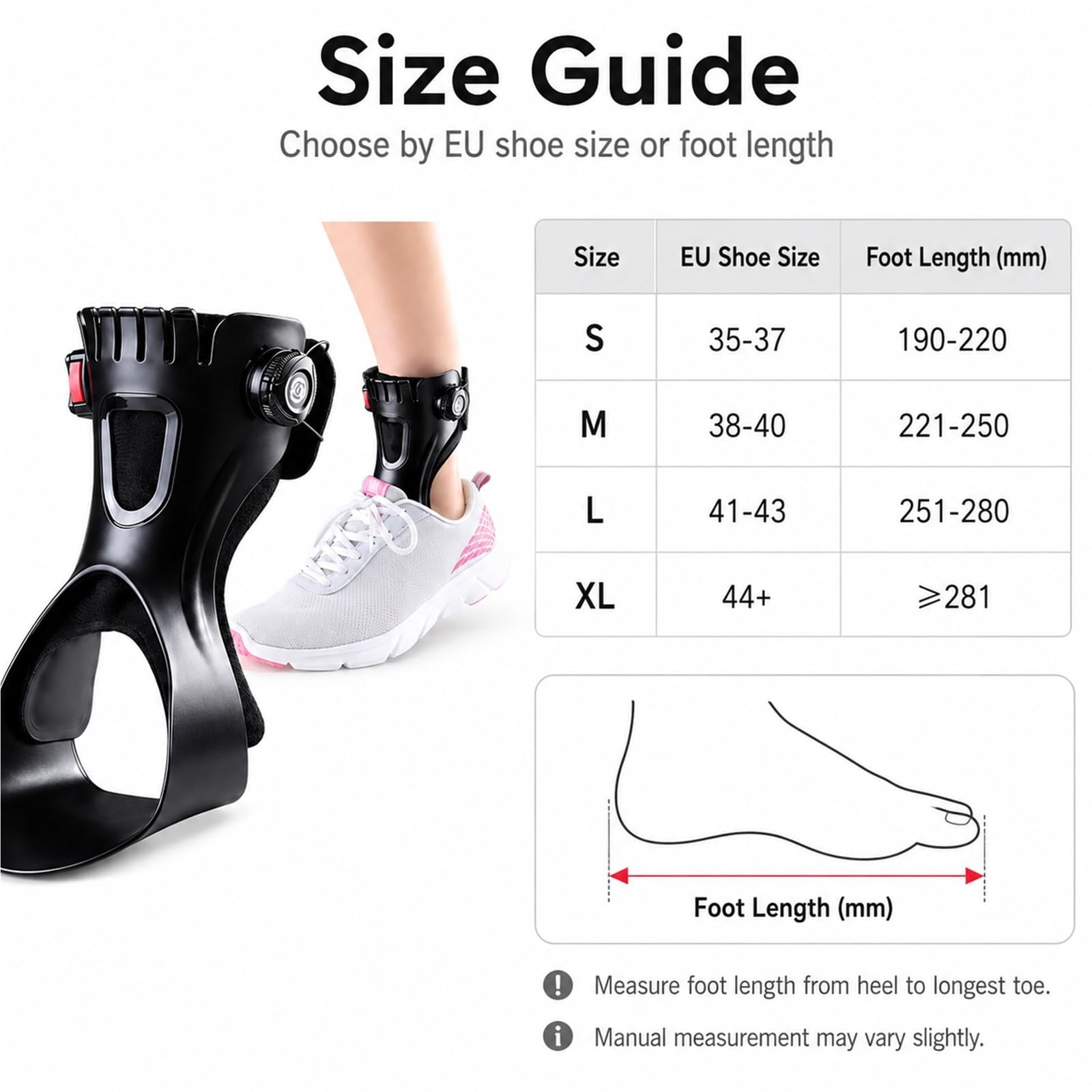 Férula para Pie Caído con Airbag Ortesis de Tobillo Transpirable Soporte Pie Equino Ajustable para Caminar con Zapatos para Hombre y Mujer Entrenamiento Talla Única(Izquierda,L)