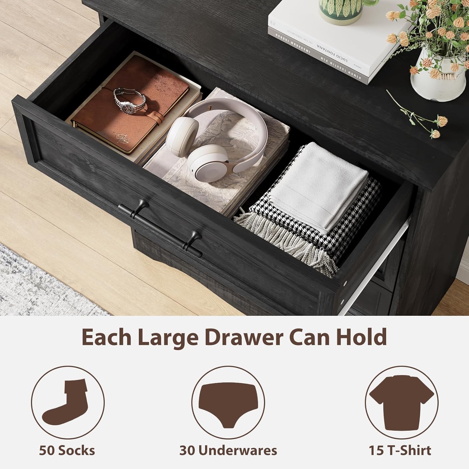 Harpaq 4-Drawer Black Dresser drawer capacity