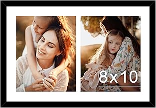 12x18 Double 8x10 Picture Frame, Display 2 8x10 Photos or 12x18 Picture, Two Opening 8 x 10 Collage Frame for Wall Hanging, 8 by 10 Multi Photo Frame, Black
